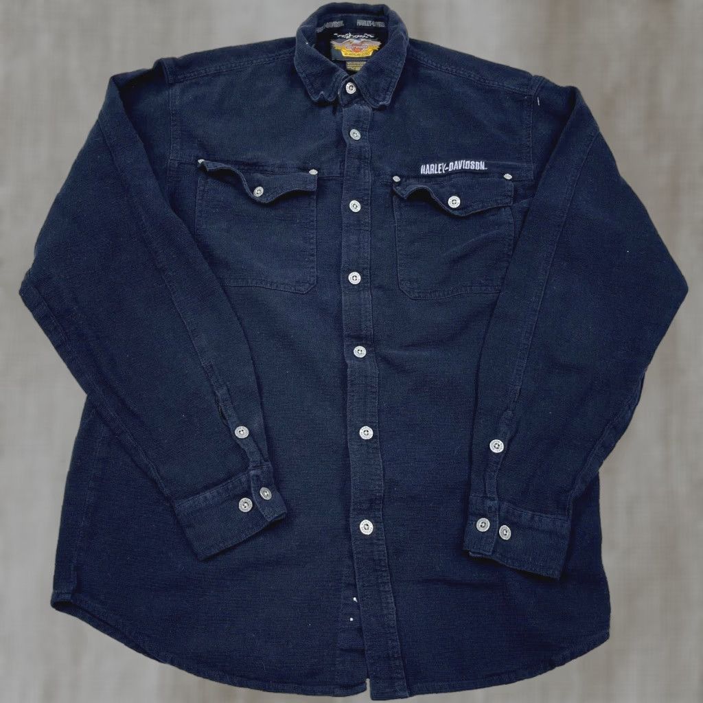Harley Davidson Vintage Harley-Davidson Shirt Men Medium Black Button Up Canvas Y2K Biker Shop Size US M / EU 48-50 / 2 - 1 Thumbnail