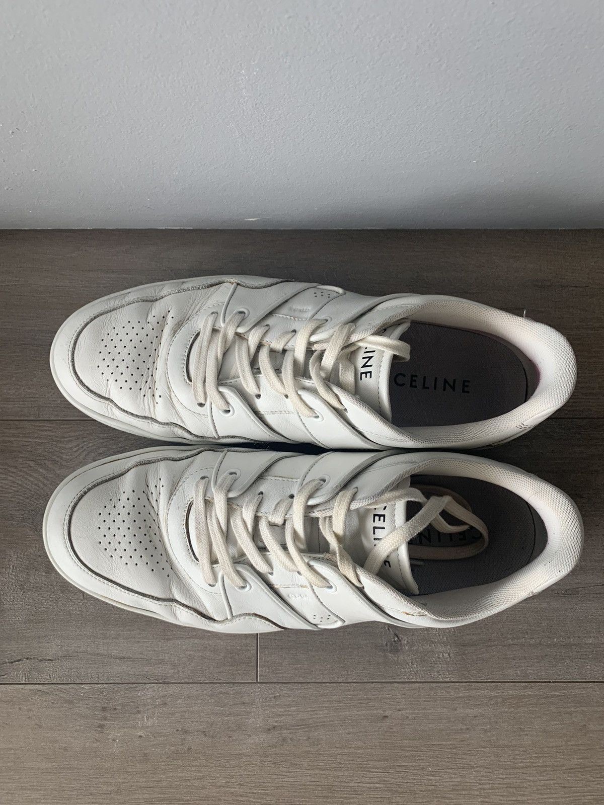 Celine Celine White Leather Lace-Up Trainers Size US 10.5 / EU 43-44 - 3 Thumbnail