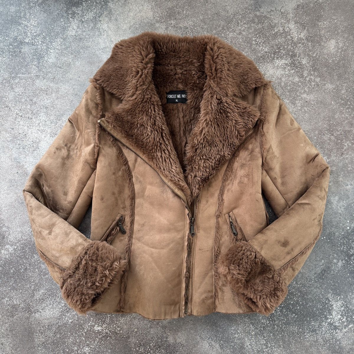 20471120 Japanese Style Faded/Washed Faux Fur Sheepskin Jacket Size XL / US 12-14 / IT 48-50 - 2 Thumbnail