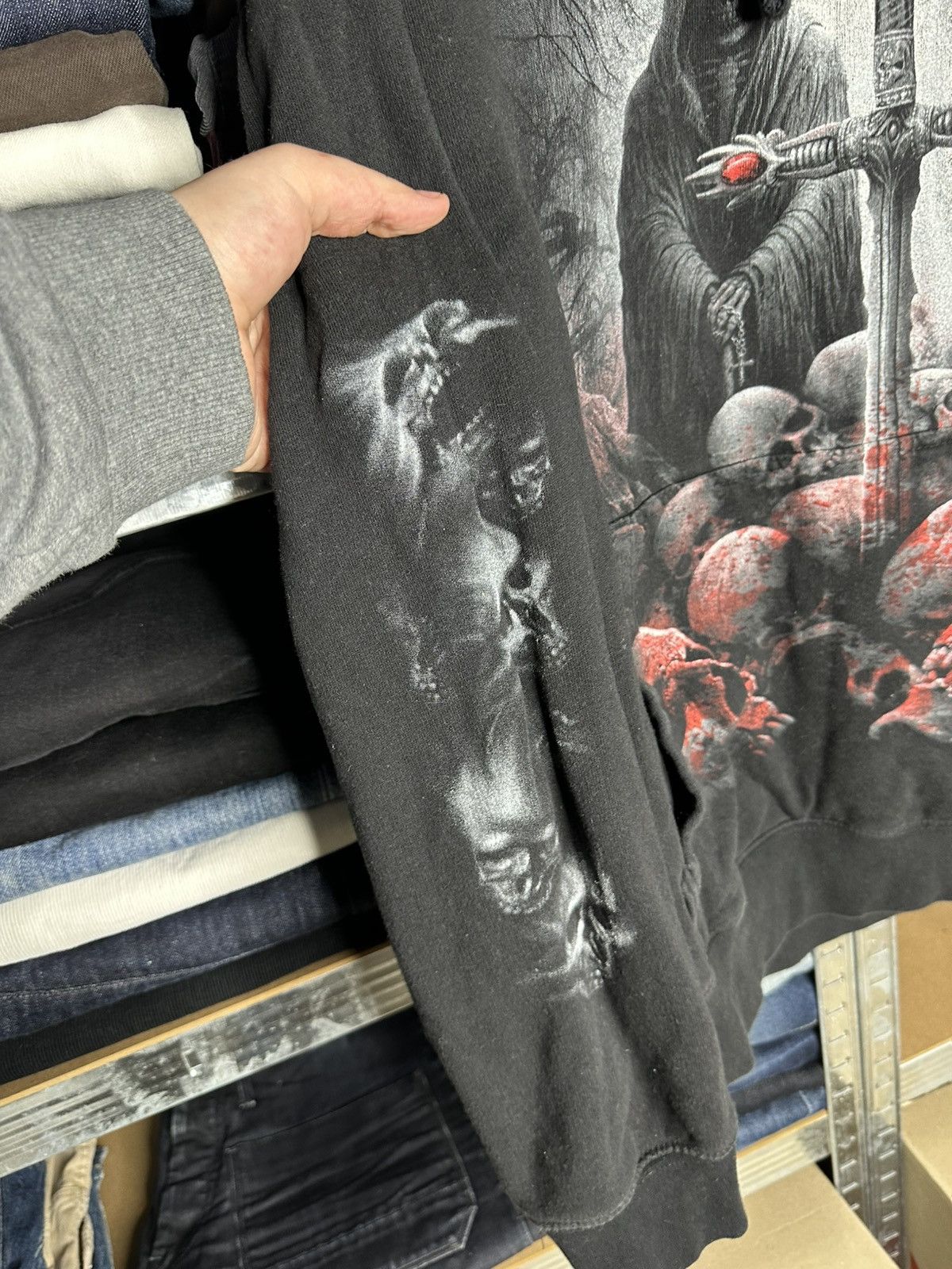 Band Tees Spiral Grim Reaper Skull Hoodie XL Gothic Full Print Swords Size US XL / EU 56 / 4 - 6 Thumbnail