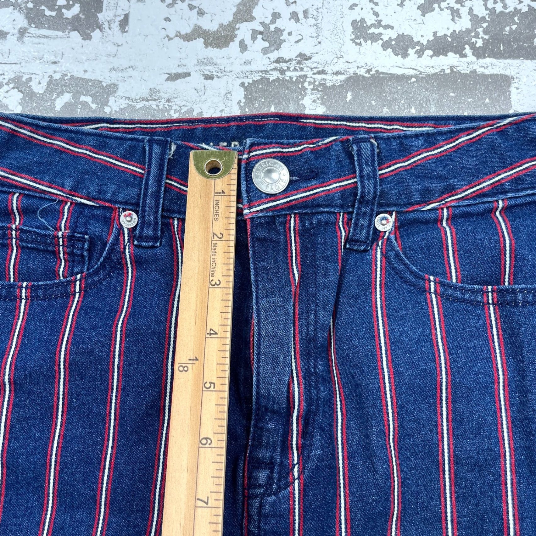 American Eagle Outfitters VINTAGE American Eagle Outfitters Skirt Women 6 High Rise Mini Denim Striped Button Pockets 90s Classic Blue - Womens Size 28" / US 6 / IT 42 - 7 Thumbnail