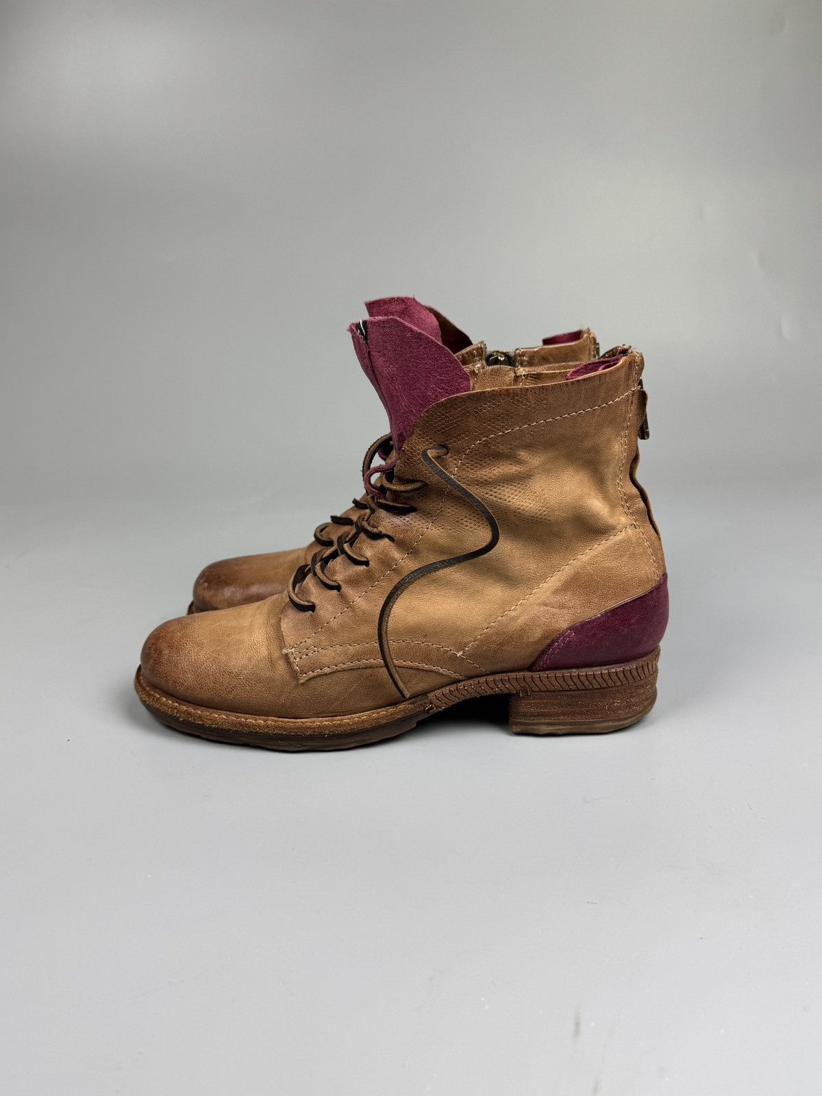A.S.98 A.S.98 Italy Leather Lace-Up Brown Boho Boots (YG026) Size US 7 / IT 37 - 6 Thumbnail