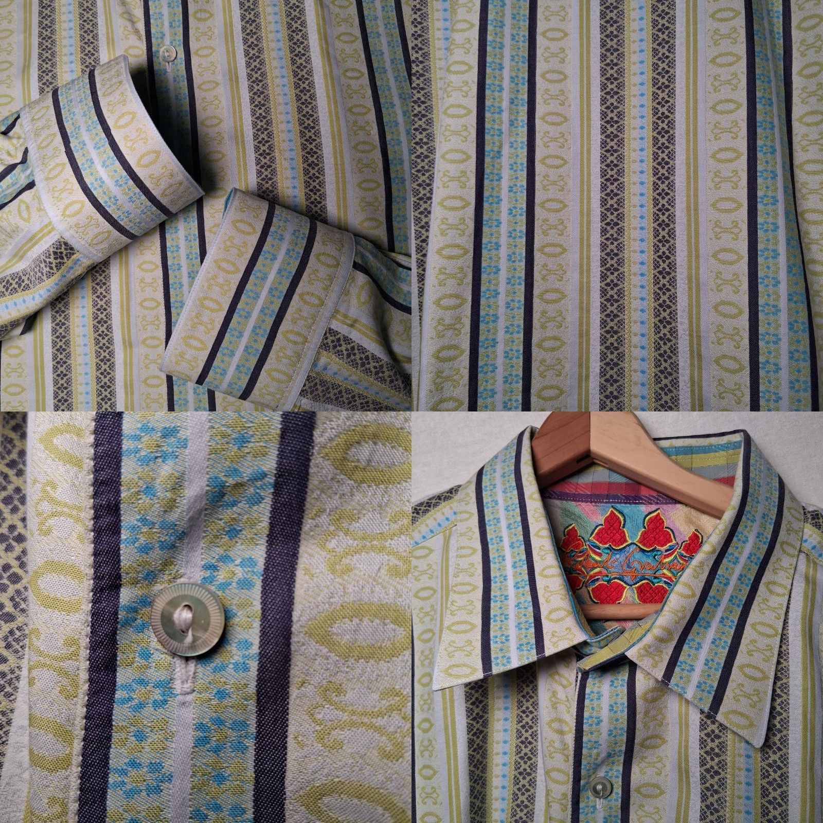 Robert Graham Robert Graham Shirt Men 3XL Blue Floral Long Sleeve Button Up Flip Cuff Silk Trim Collared Spread Pattern: Striped - Big & Tall Mens Apparel Size US XXL / EU 58 / 5 - 10 Thumbnail