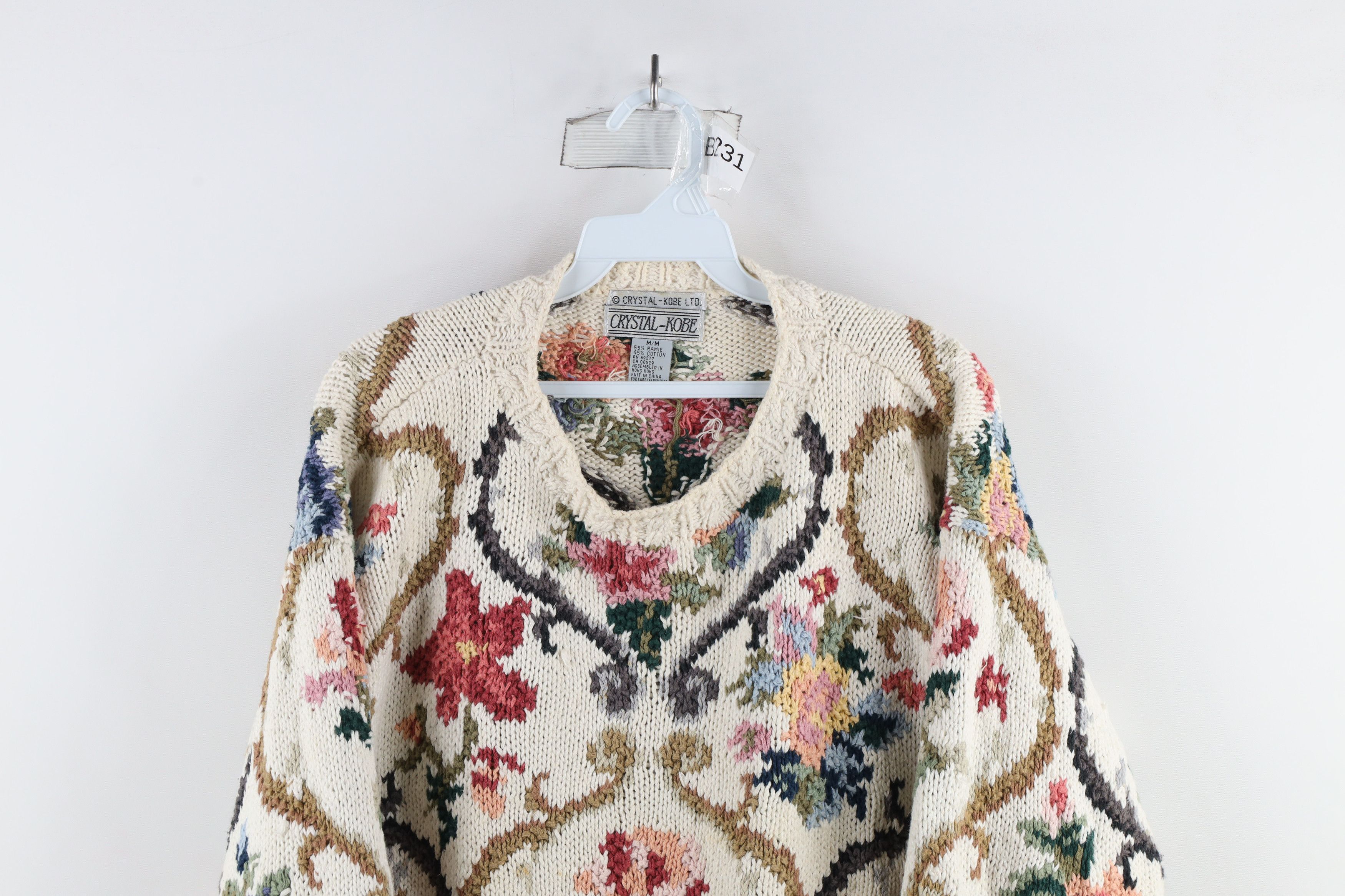 Vintage Vintage 90s Country Primitive Knit Flower Floral Sweater Size M / US 6-8 / IT 42-44 - 2 Thumbnail