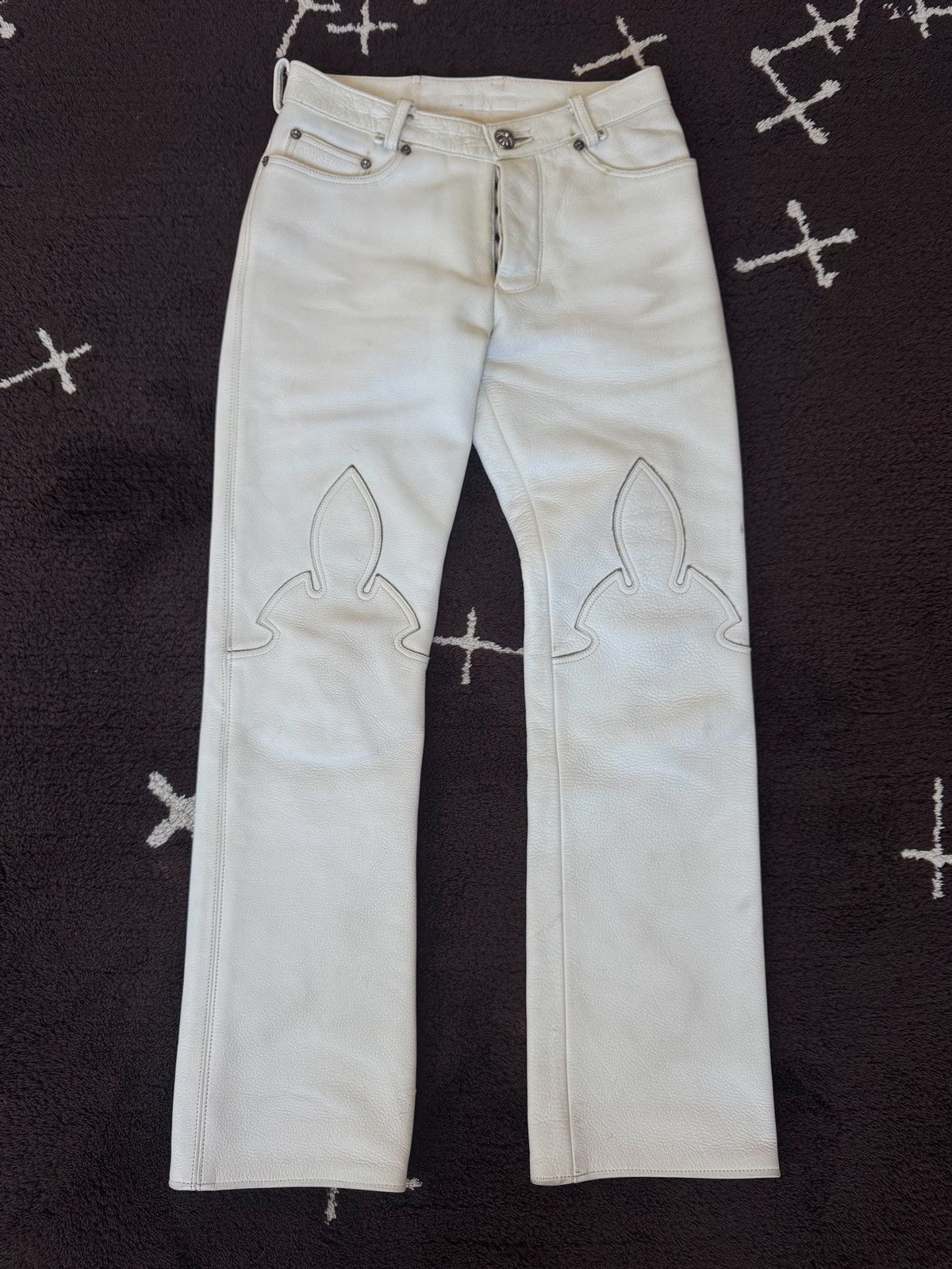 Chrome Hearts Chrome Hearts le fleur white leather pants Size US 29 - 1 Thumbnail