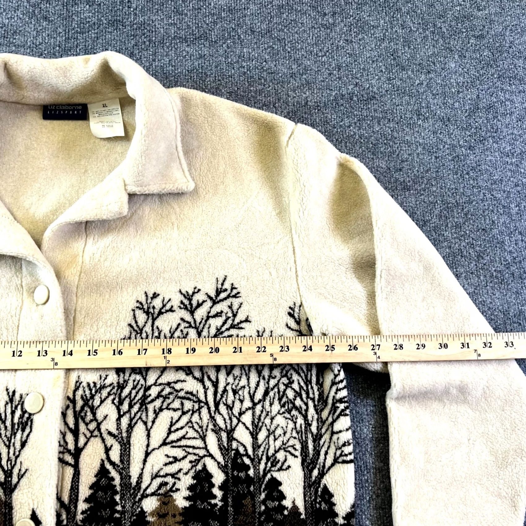 Liz Claiborne VINTAGE Liz Claiborne Shacket Jacket Women's XL Beige Acrylic Cabin & Trees USA Size XL / US 12-14 / IT 48-50 - 3 Thumbnail