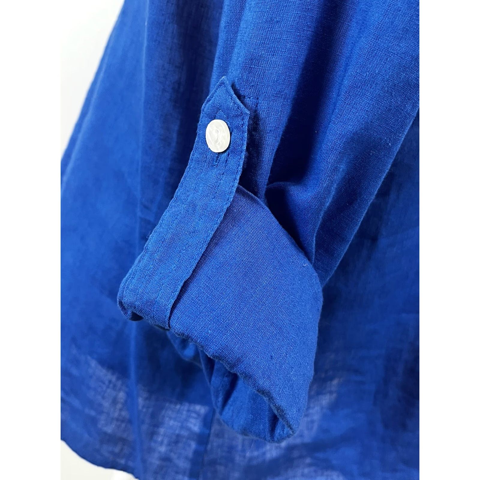 Vintage Chicos Button-Up Shirt Women 2 Blue Linen Blend Long Sleeve Collared Beach Coastal Epaulettes Lightweight Casual Travel Vintage? No Size XS / US 0-2 / IT 36-38 - 6 Thumbnail