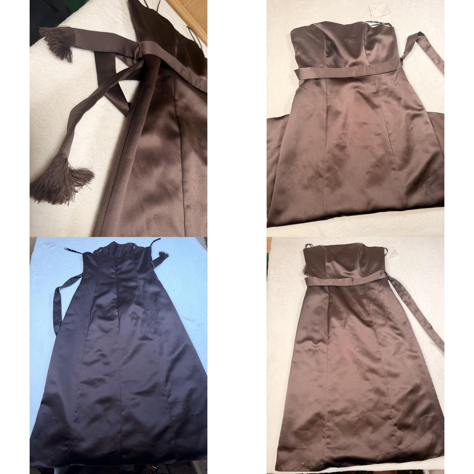 Vintage WTOO Dress 10 Brown Satin Sweetheart Maxi A-Line Bridesmaid Gown Formal Womens Size L / US 10 / IT 46 - 8 Thumbnail