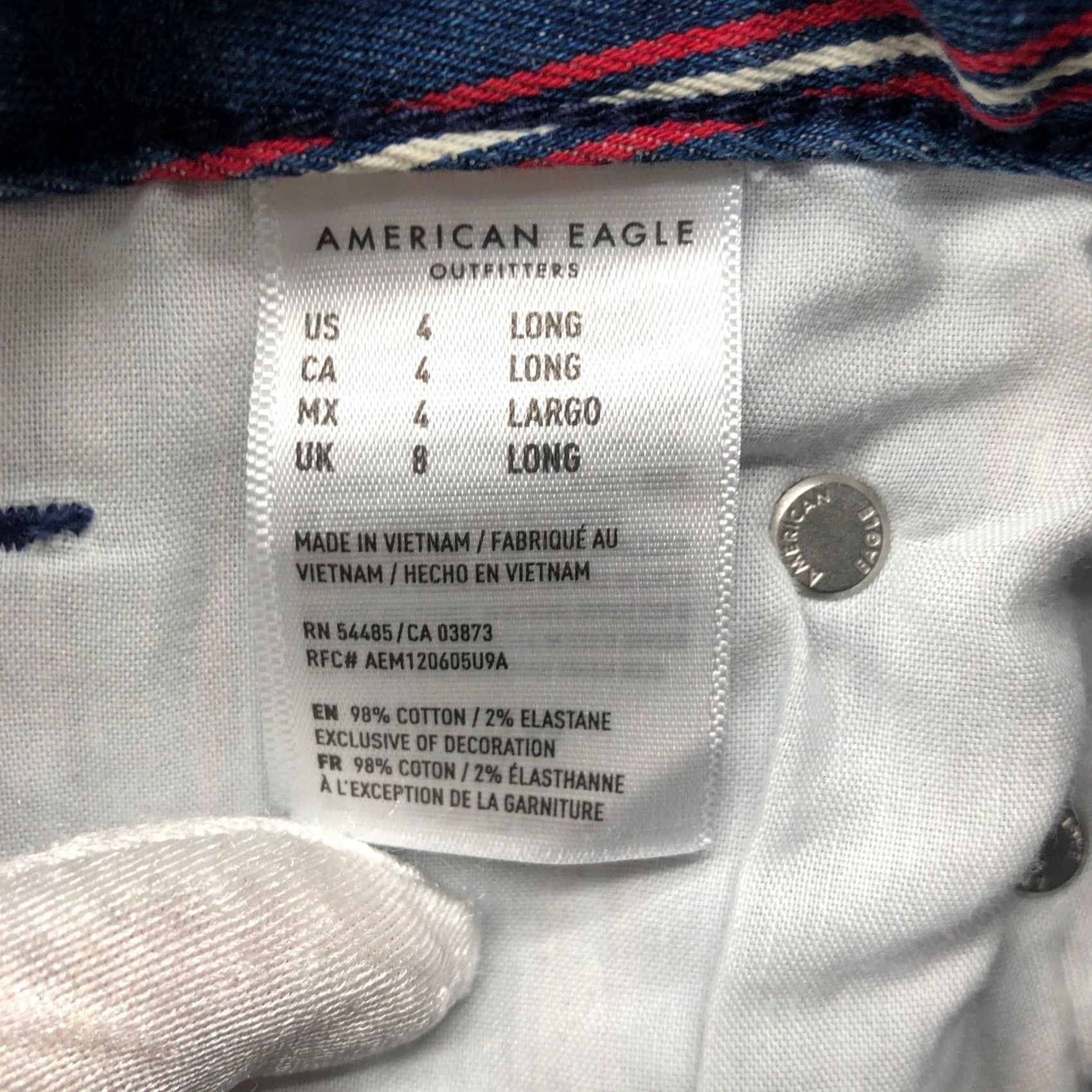 Vintage VINTAGE American Eagle Hi-Rise Mini Skirt Womens 4 Long Blue Red Striped Frayed Size 27" / US 4 / IT 40 - 6 Thumbnail