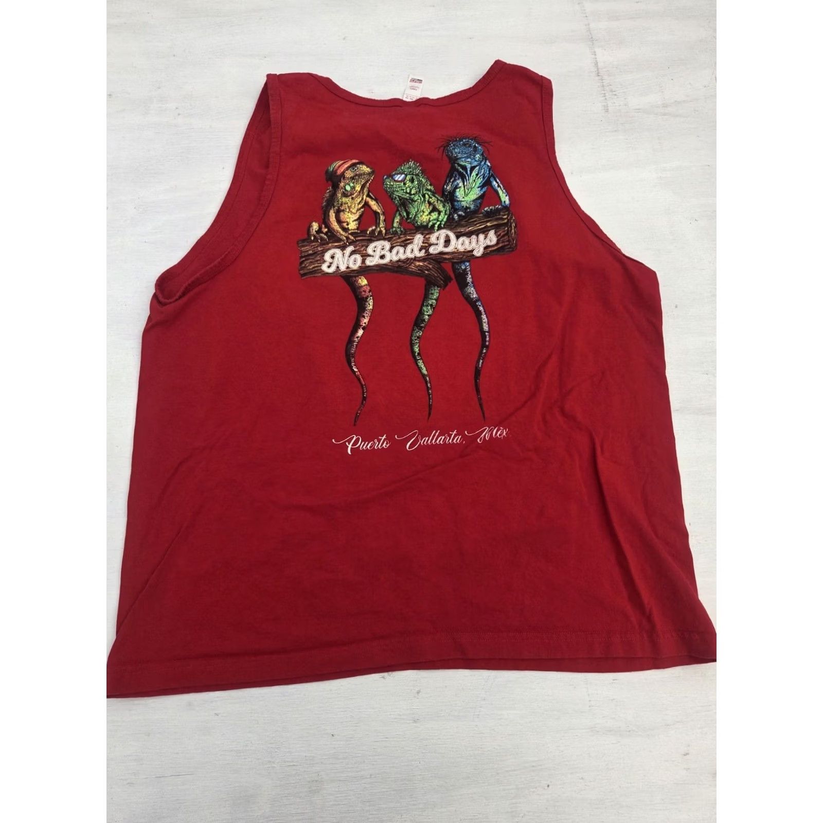 Vintage VINTAGE Puerto Vallarta Tank Top Mens XL Red Tropical No Bad Days Iguanas T Shirt Tee Size US XL / EU 56 / 4 - 2 Thumbnail