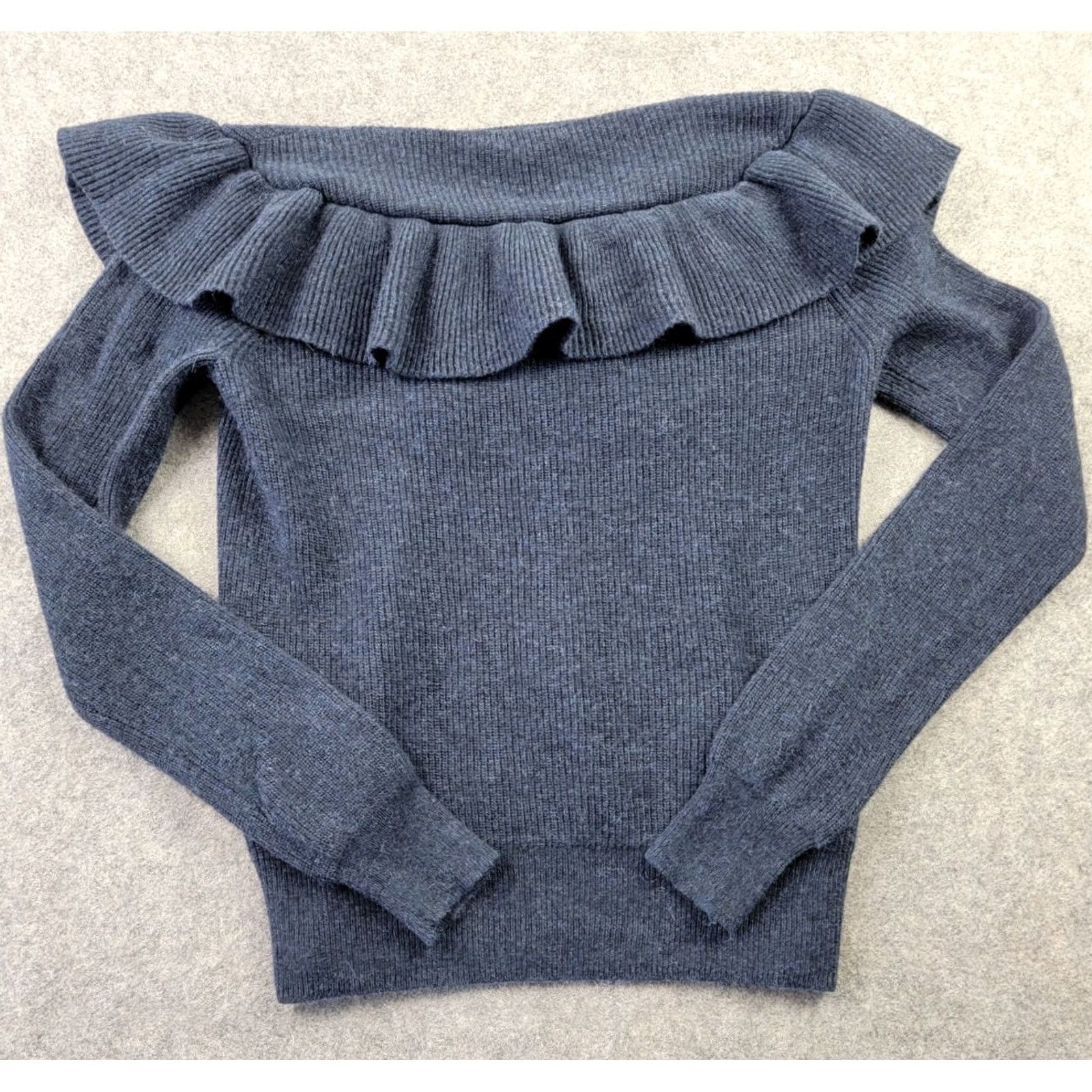 Madewell Madewell Sweater Womens XS Blue Ruffled Tie-Front Pullover Merino Wool Size XS / US 0-2 / IT 36-38 - 6 Thumbnail