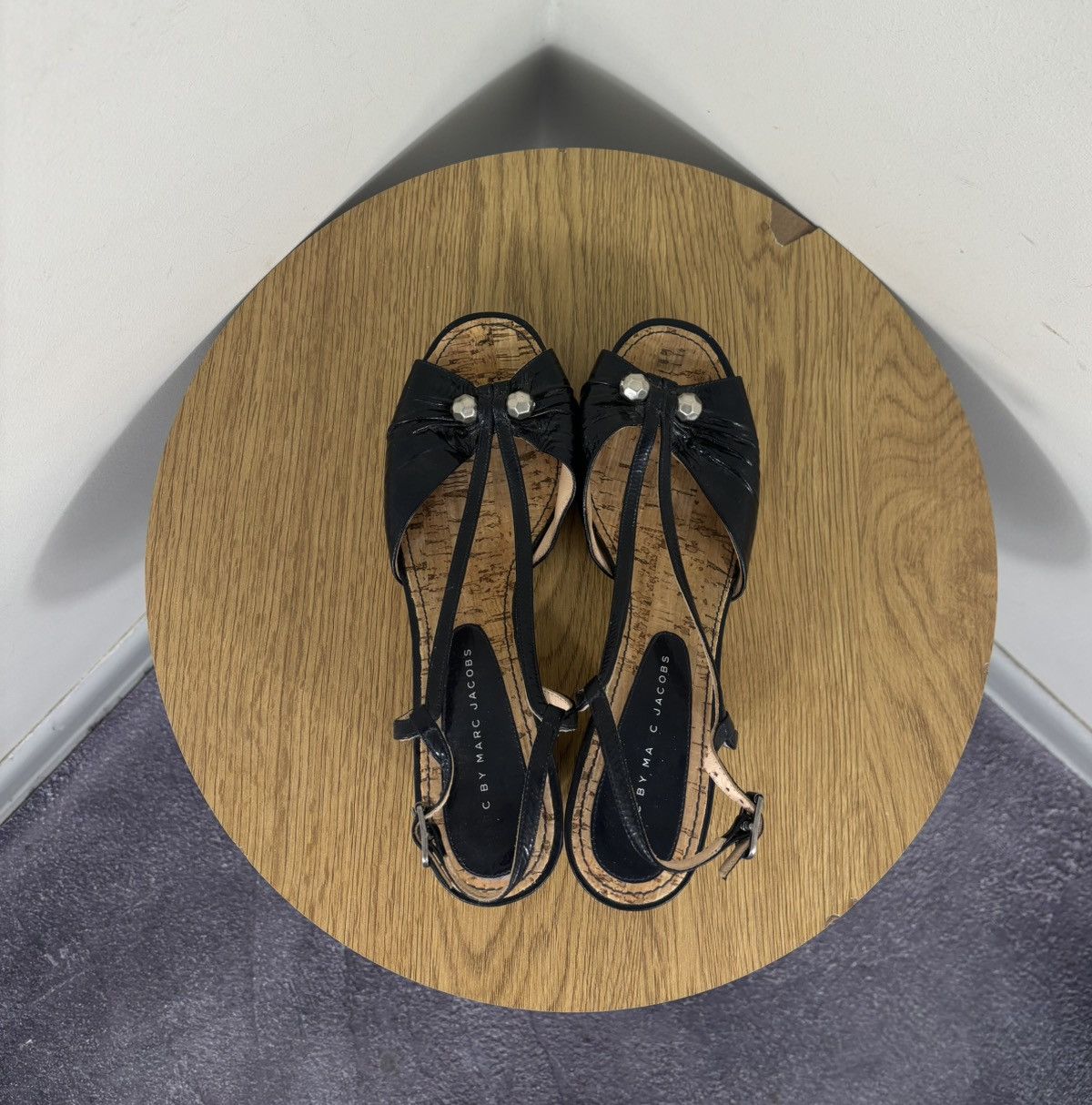 Marc by Marc Jacobs Marc By Marc Jacobs Navy Leather Cork Block Heel Sandals Size US 9.5 / IT 39.5 - 16 Thumbnail