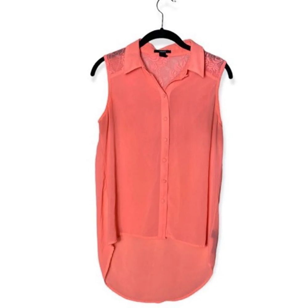 Forever 21 Forever 21 Coral High-Low Sleeveless Button-Down Blouse | Si Size S / US 4 / IT 40 - 2 Thumbnail