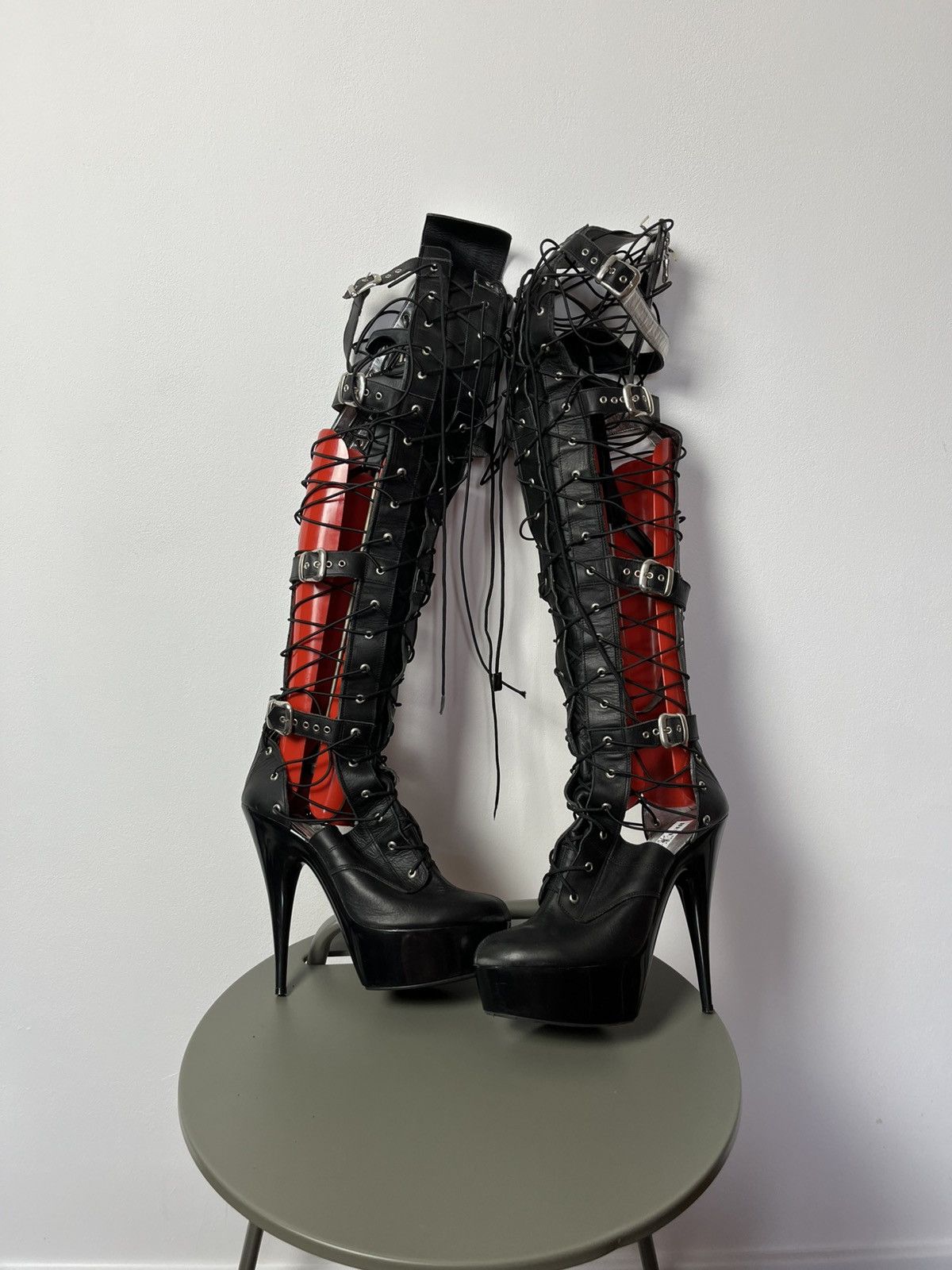 Gothic Thigh High Platform Heels with Laces and Buckles