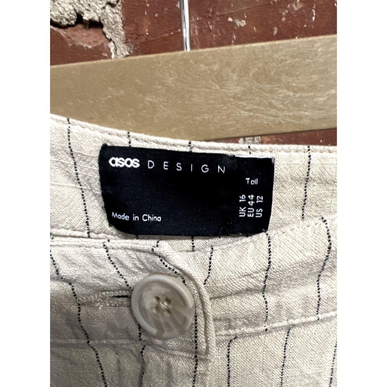Asos ASOS Design Tall Oversized Wide Leg Pants Stripe Linen Beige 12 Size 34" / US 12 / IT 48 - 3 Thumbnail