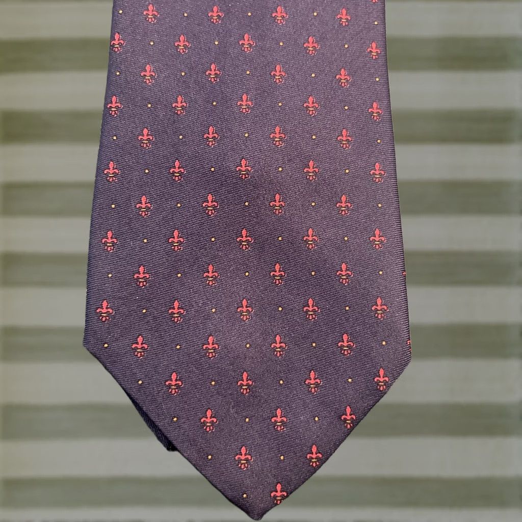 Brooks Brothers BROOKS BROTHERS Tie Navy Red Fleur De Lis Silk 3.5”x52” Woven USA Men Skinny Short 100% Silk Designer Navy Mens Silk Necktie Size ONE SIZE - 1 Thumbnail