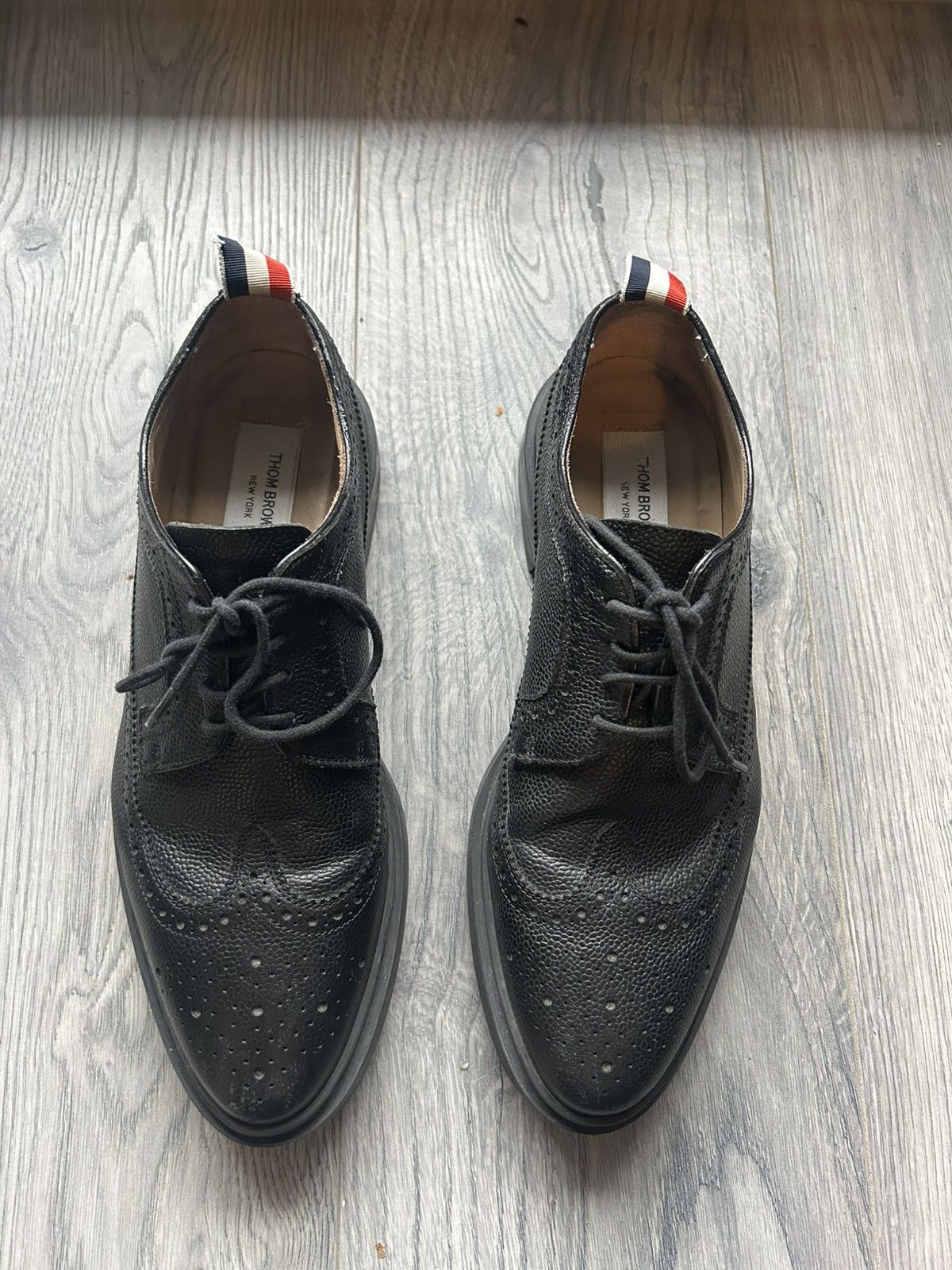 Thom Browne Black Wingtip Brogue Derby Shoes Size US 6.5 / EU 39-40 - 5 Thumbnail