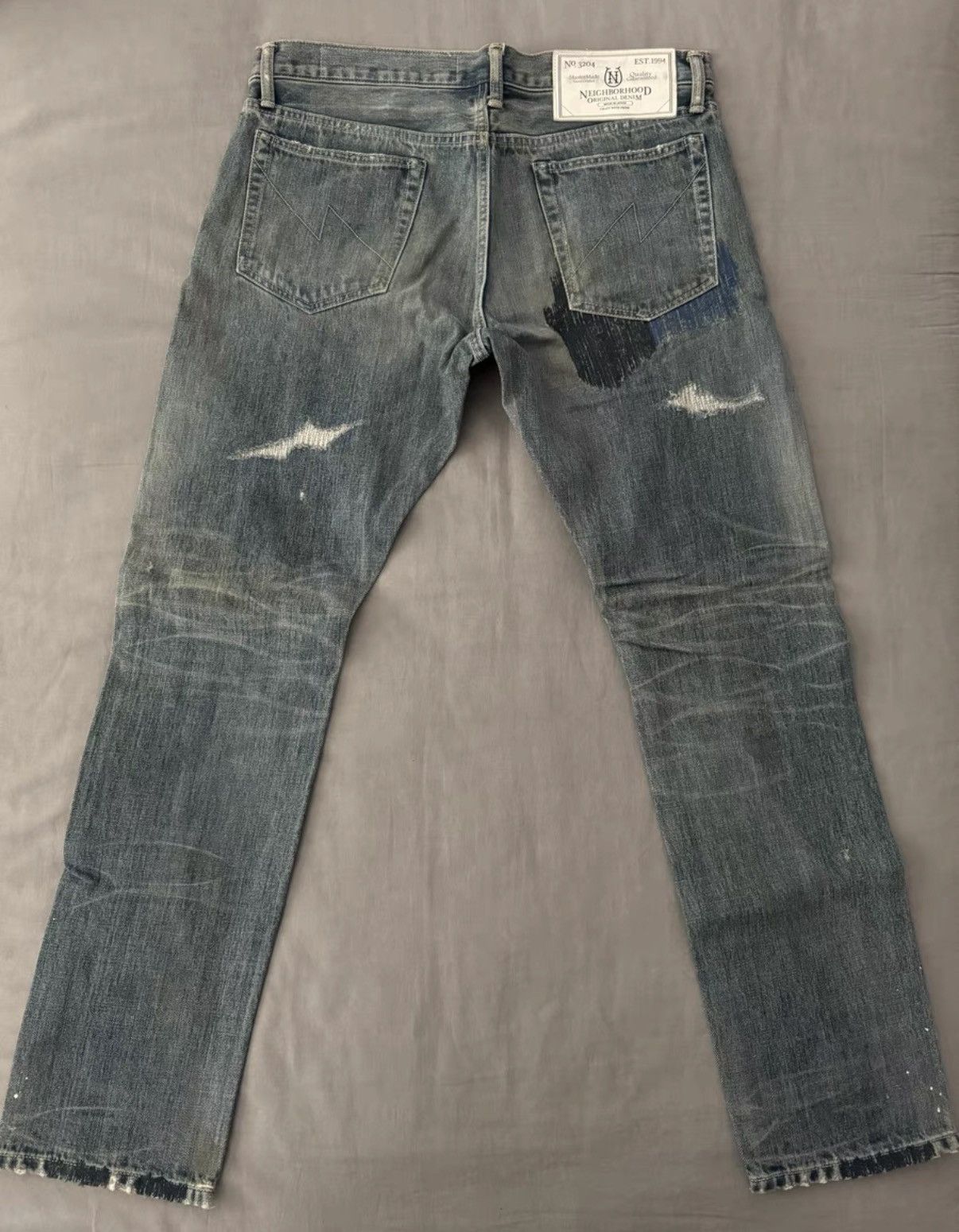 Neighborhood NEIGHBORHOOD “Oil Stained” deep narrow jeans, blue. Size US 36 / EU 52 - 2 Thumbnail