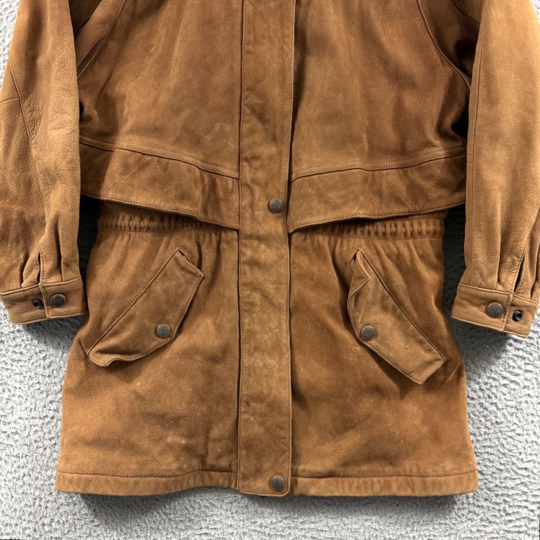Vintage Adventure Bound Wilsons Coat Womens Medium Brown Leather Suede Hooded Parka Jacket Coat Size M / US 6-8 / IT 42-44 - 2 Thumbnail