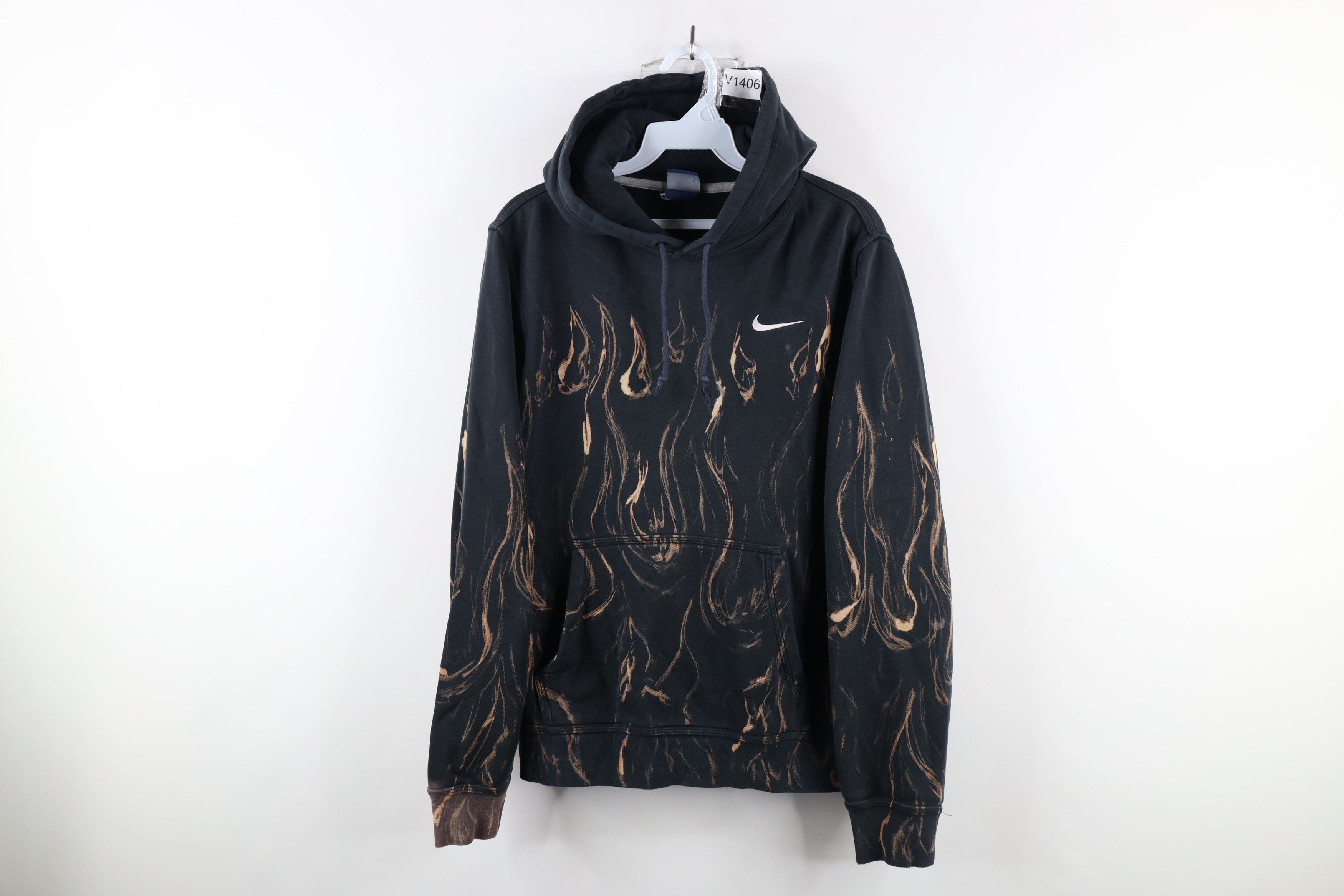 image of Nike Scott Mini Swoosh Fire Flames Hoodie Sweatshirt, Men's (Size Small)