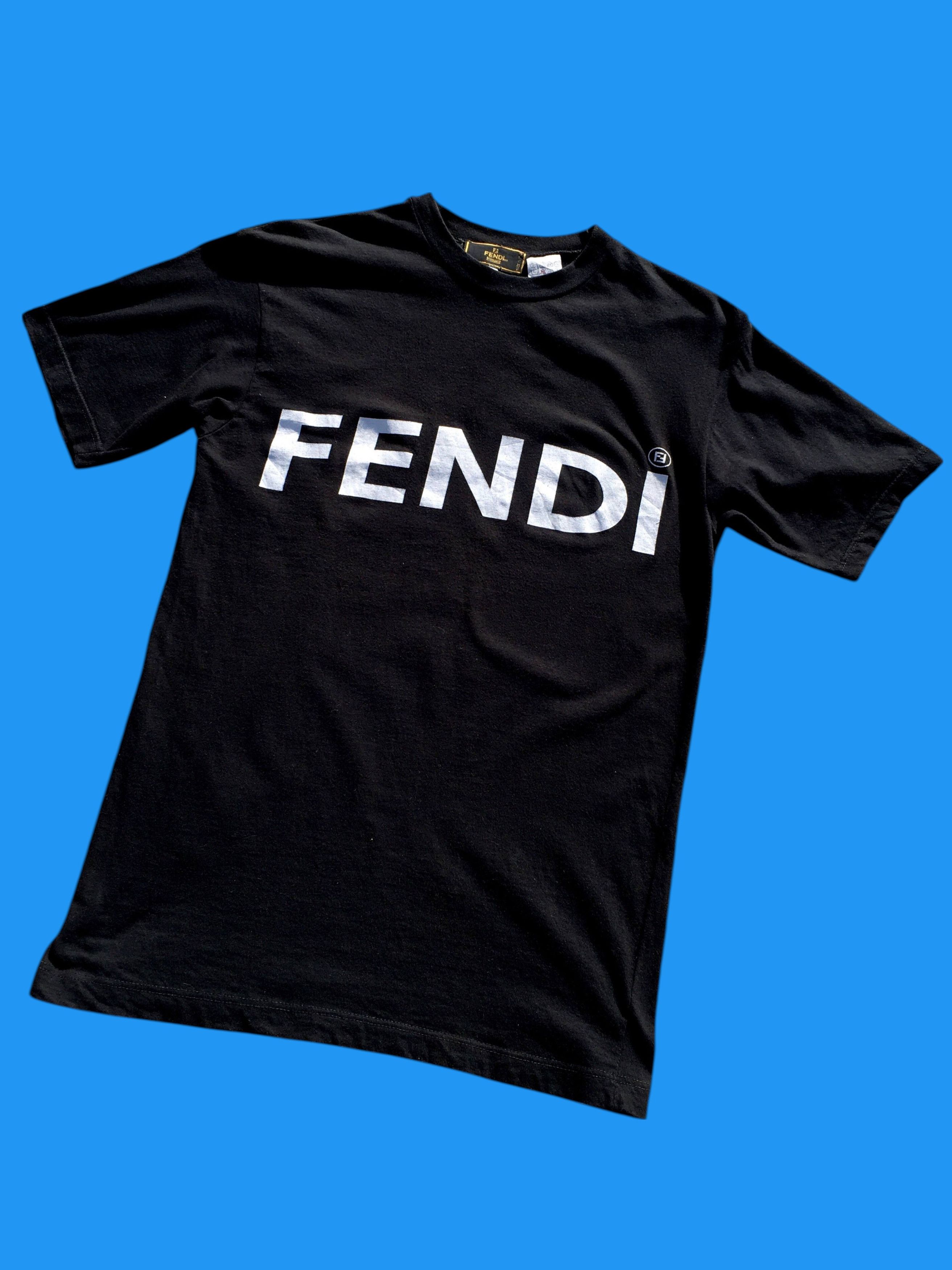 FENDI Black T-Shirt Crew Neck Classic Logo Print Size 4 US