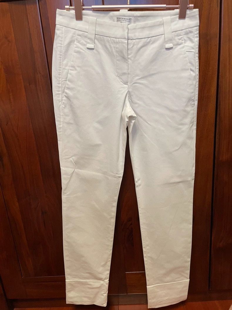 Brunello Cucinelli Brunello Cucinelli White Slim Fit Pants - dmc Size US 26 / EU 42 - 1 Thumbnail