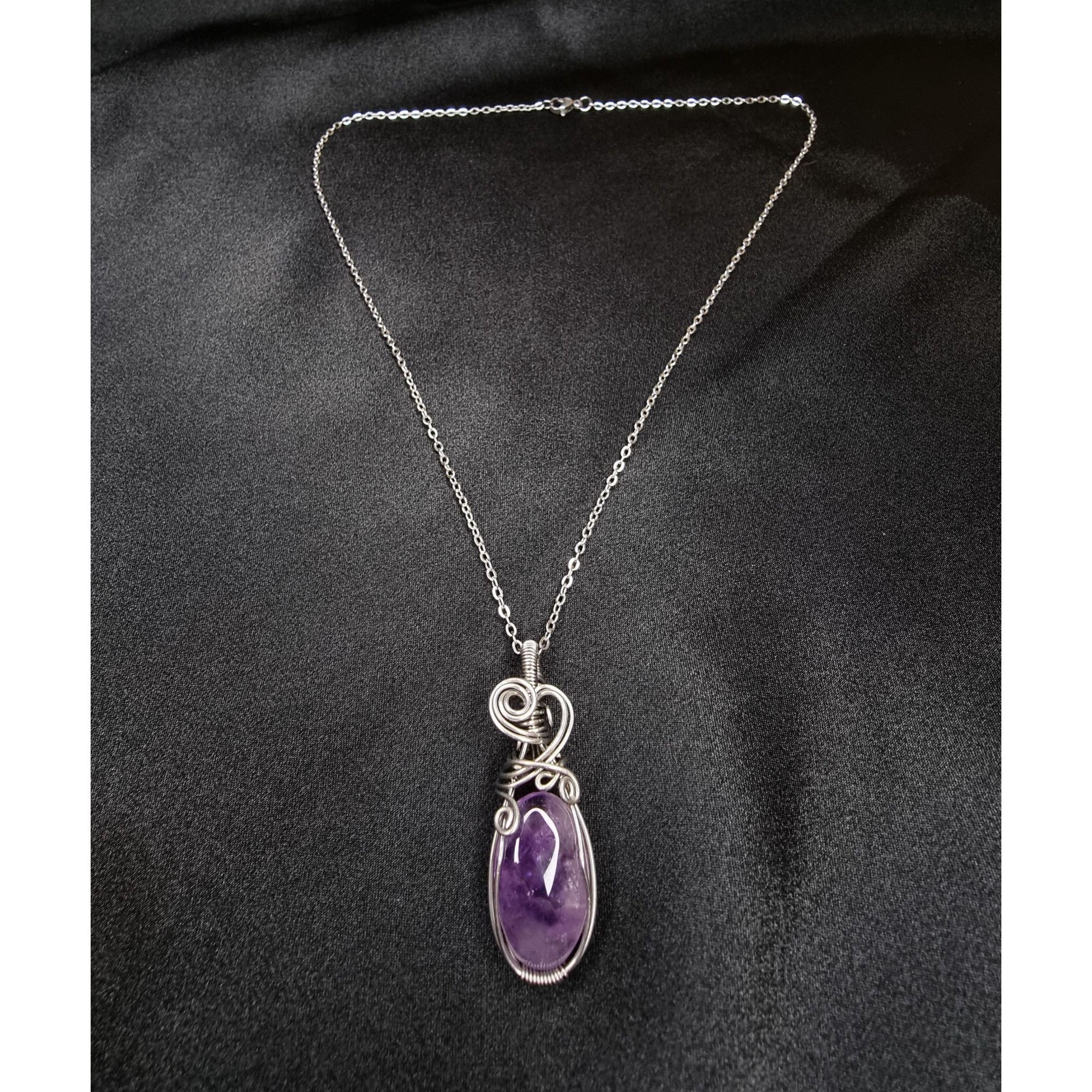 Vintage Genuine Amethyst Necklace With Handcrafted Wire Wrap Pendan Size ONE SIZE - 4 Thumbnail