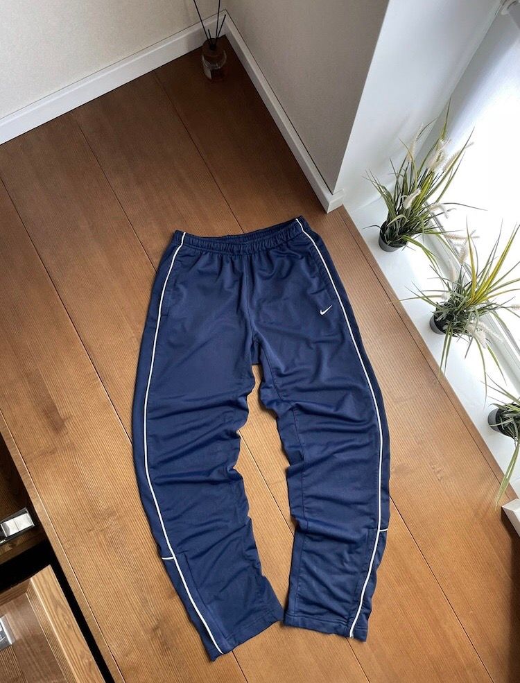 Pre-owned Nike X Vintage Nike Y2k Swoosh Logo Drill Pants Joggers Size M In Blue