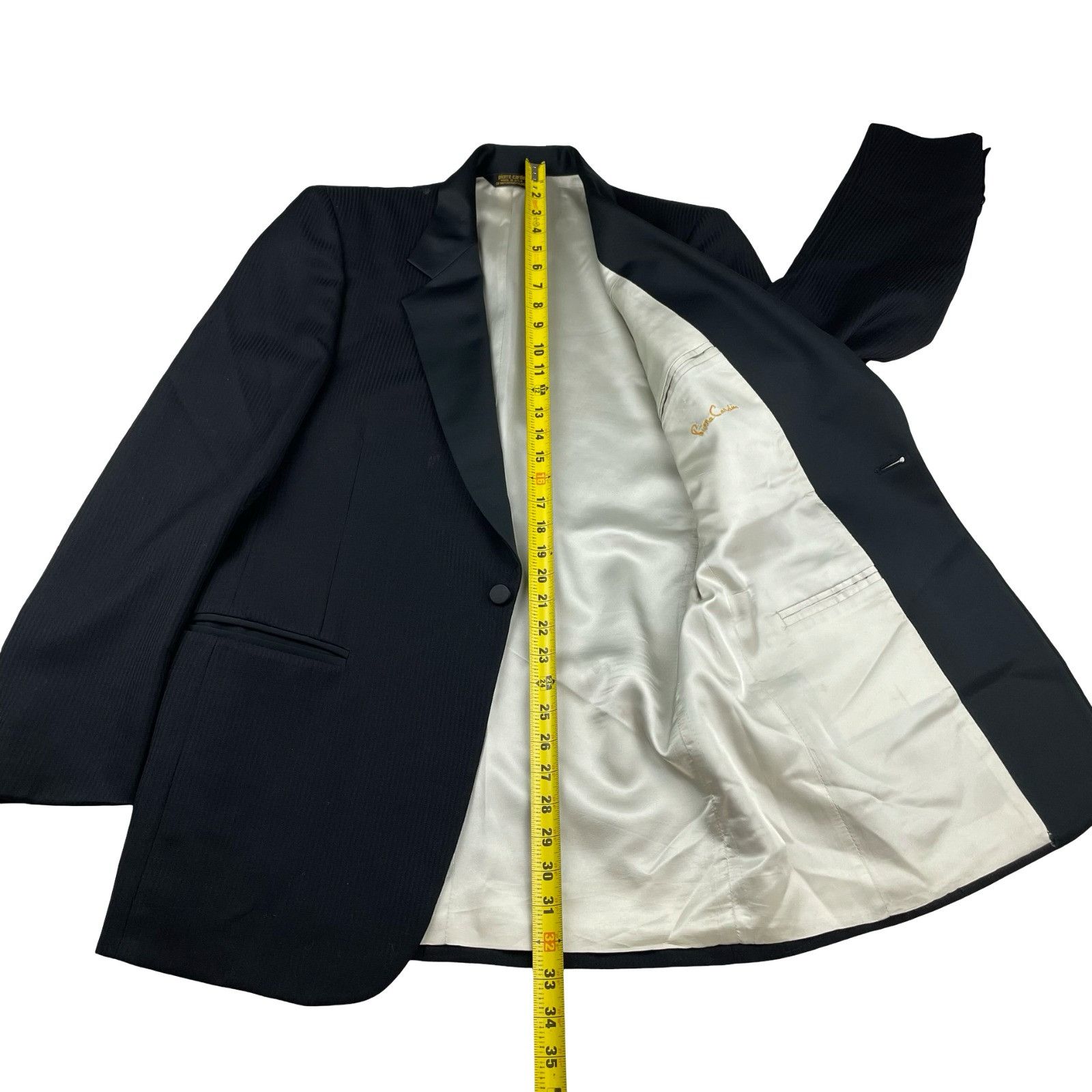 Pierre Cardin VTG Pierre Cardin Men's 100% Wool Tuxedo Jacket Black Shadow Size 40L - 13 Thumbnail