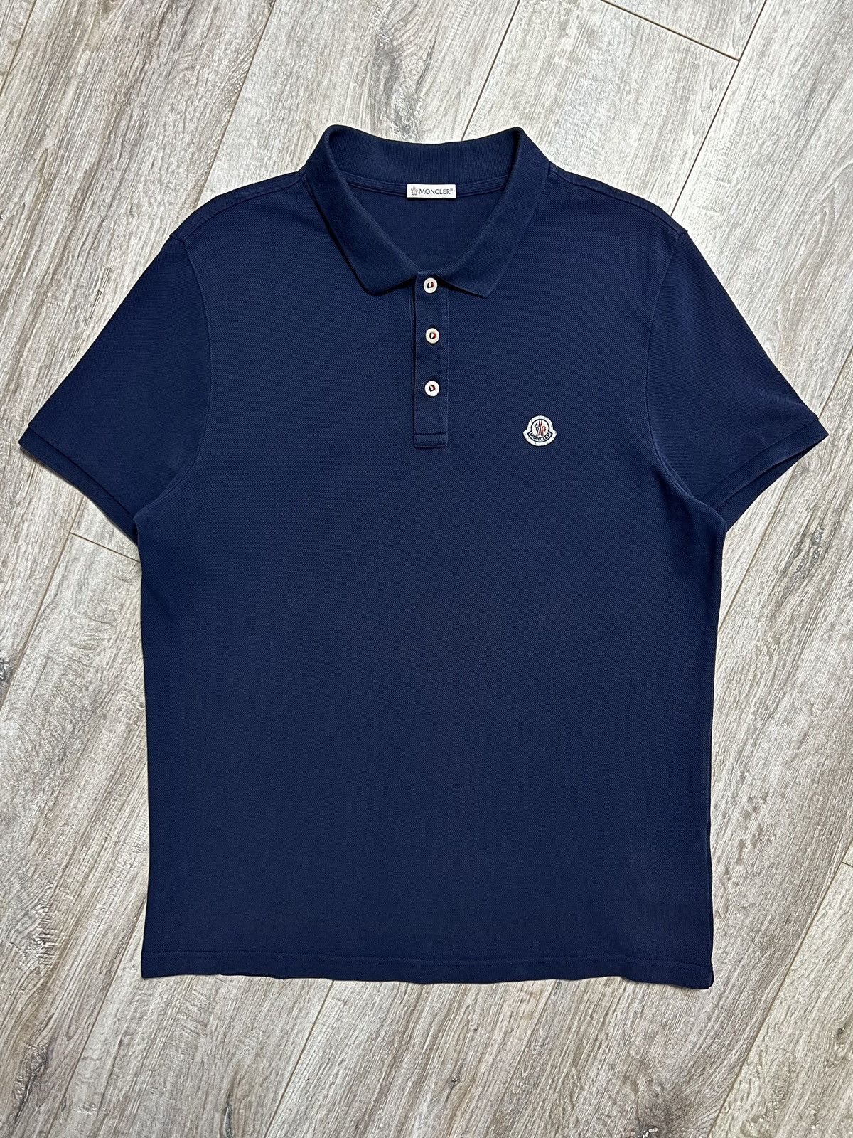 image of Moncler Polo Shirt Cotton Navy Short Sleeve Logo Patch, Men's (Size XL)