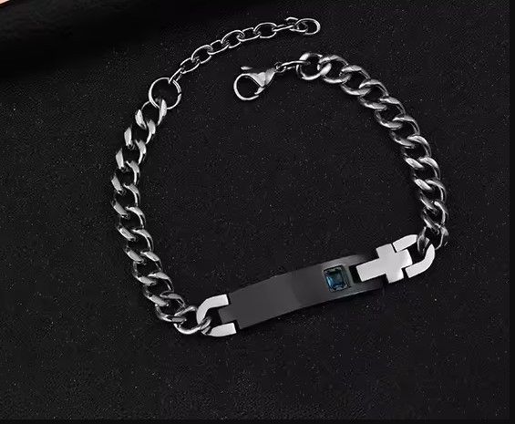 Jewelry Blue Crystal ID Tag Stainless Steel Bracelet Size ONE SIZE - 1 Thumbnail