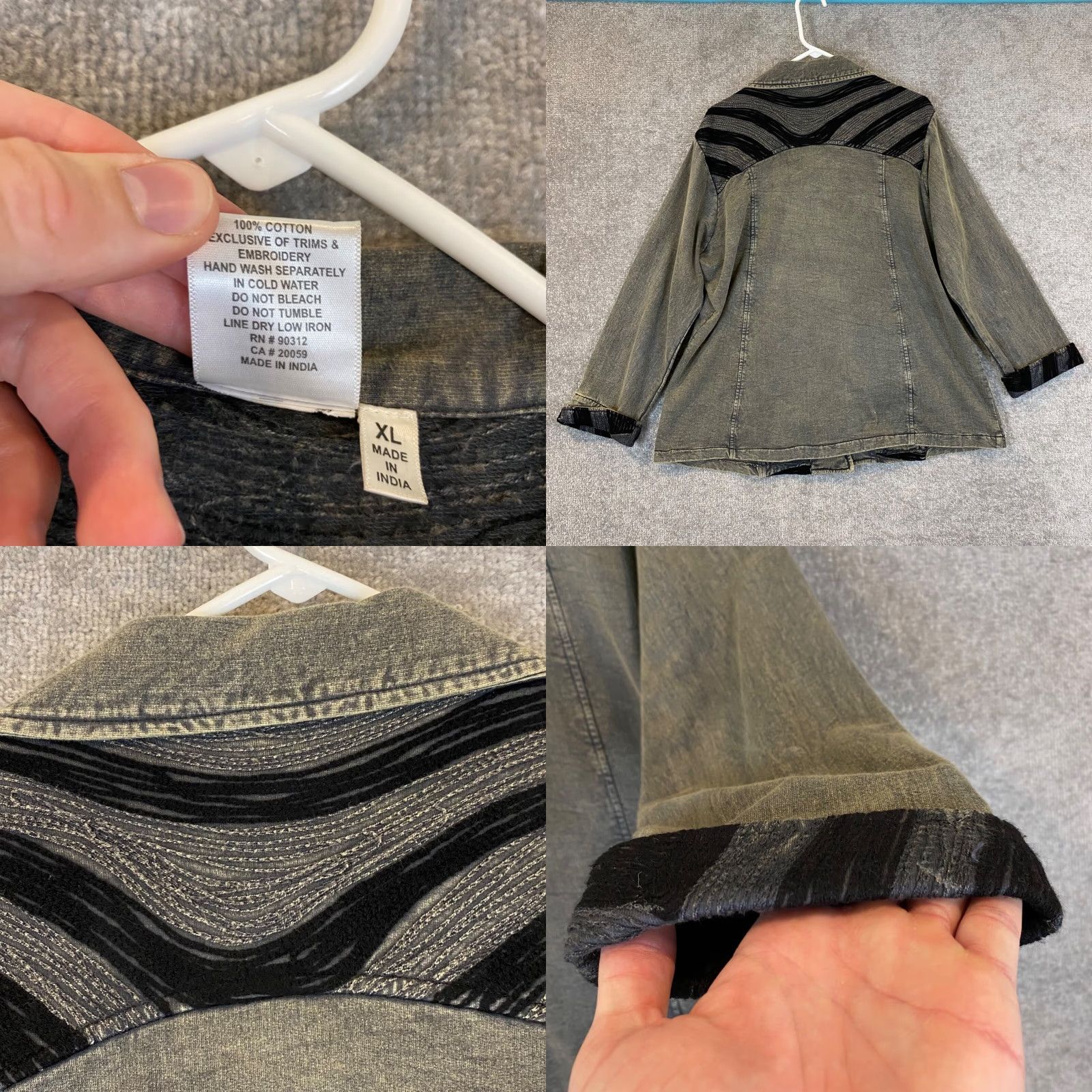 Vintage Parsley & Sage Top Women XL Gray Black Textured Open Front Button Collared Tunic Size XL / US 12-14 / IT 48-50 - 8 Thumbnail
