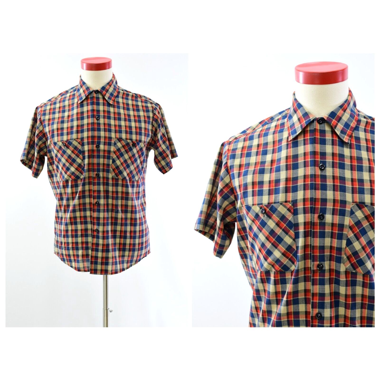 Sears 60s Vintage Mens M Checkered Short Sleeve Shirt Sears Button Front Size US M / EU 48-50 / 2 - 1 Preview