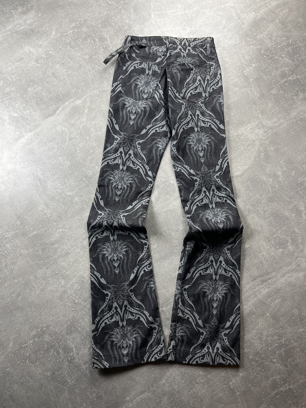 Other Y2K Flared Archive 2000s Black Baroque Pattern Jeans Size 27" / US 4 / IT 40 - 2 Thumbnail