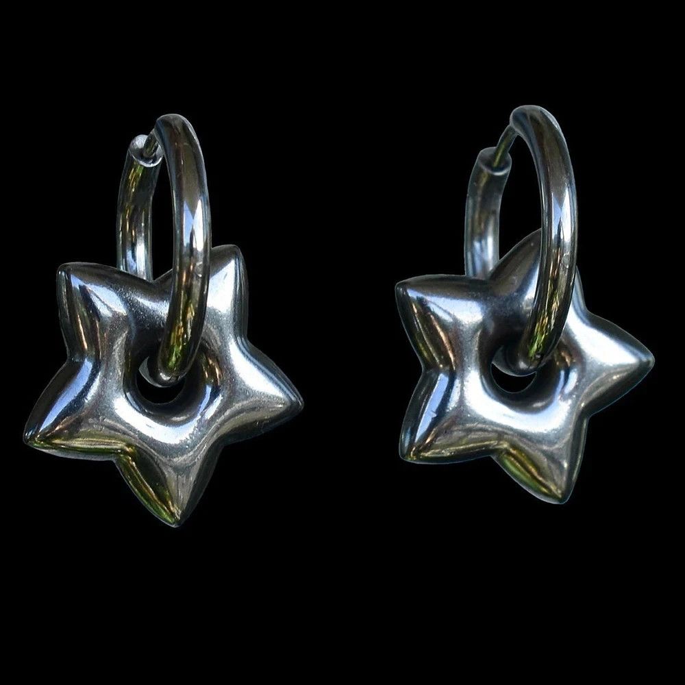 Jewelry × Vintage Tarnish Free Stainless Steel Y2K Chunky Star Hoops Goth Size ONE SIZE - 2 Thumbnail