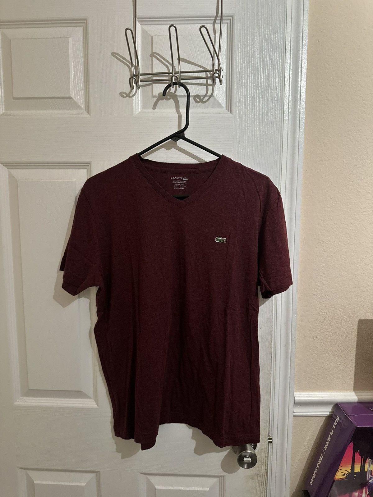 Lacoste Burgundy lacoste v neck t shirt Size US L / EU 52-54 / 3 - 1 Thumbnail