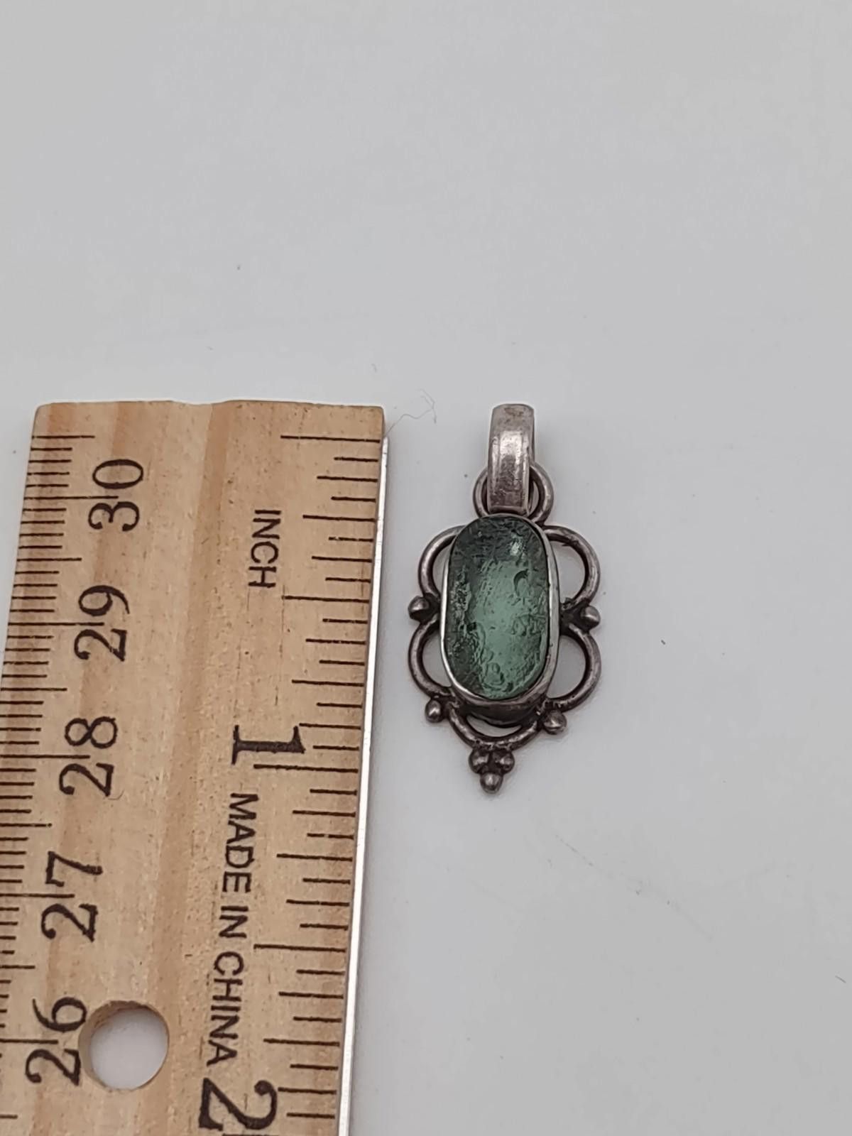 The Unbranded Brand Sterling Silver Green Glass Cabochon Pendant Boho Size ONE SIZE - 2 Thumbnail