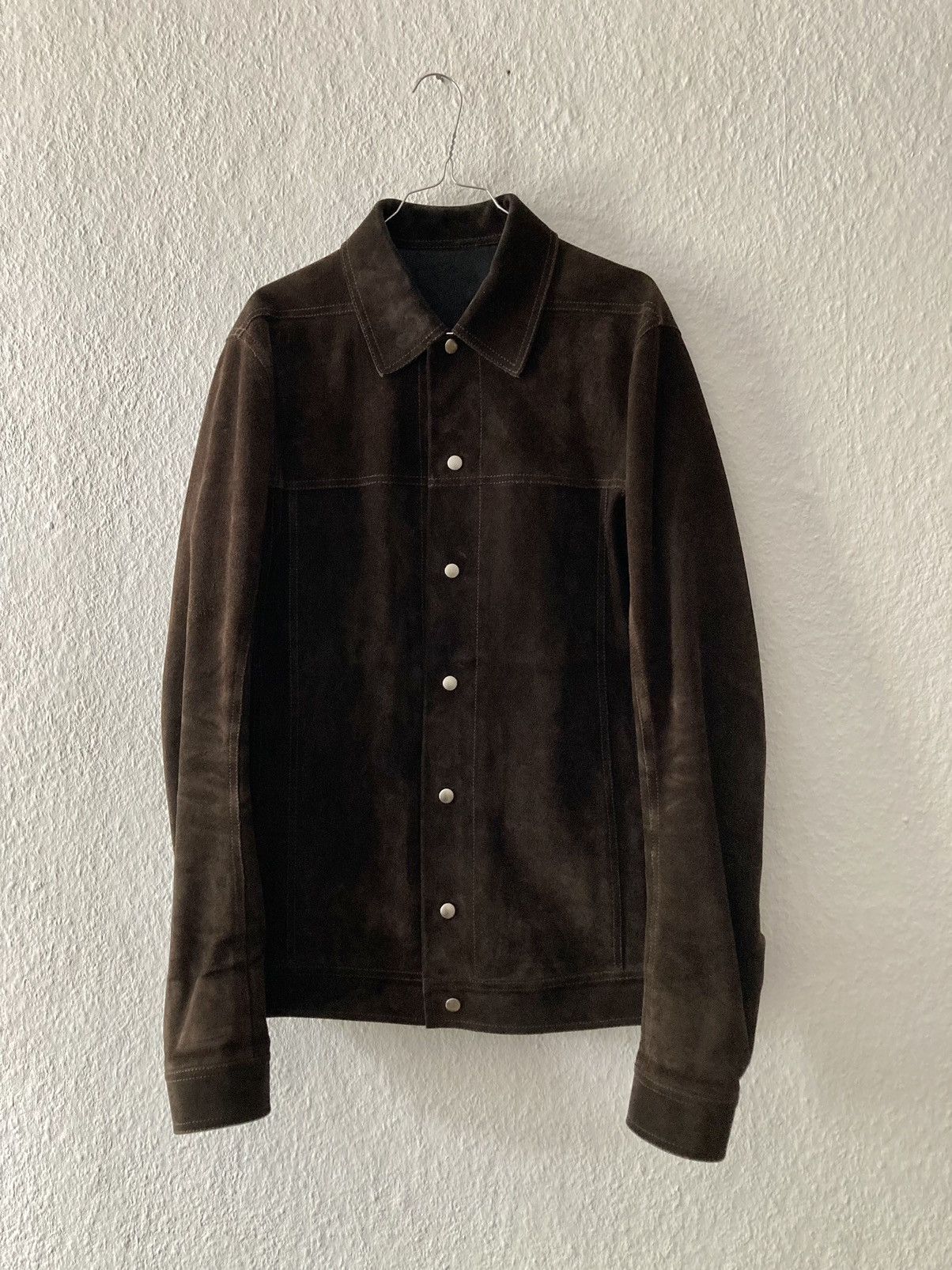 image of Rick Owens F/w 19 "larry" Suede Leather Shirt Jacket in Brown, Men's (Size Large)