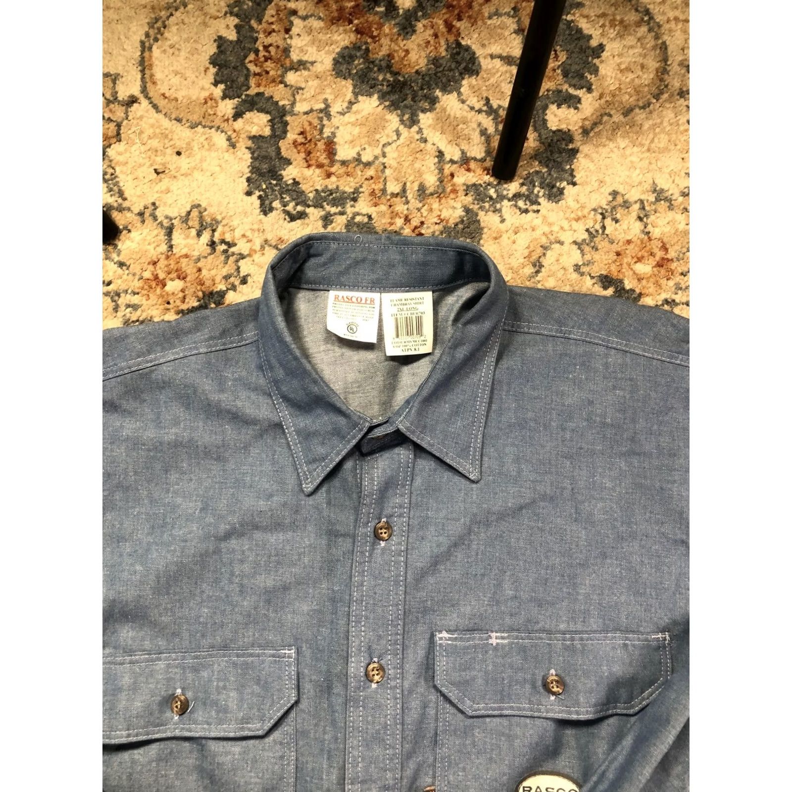 Vintage Rasco FR Shirt Mens 2XLT Blue Chambray Flame Resistant Long Sleeve Workwear Size US XXL / EU 58 / 5 - 2 Thumbnail
