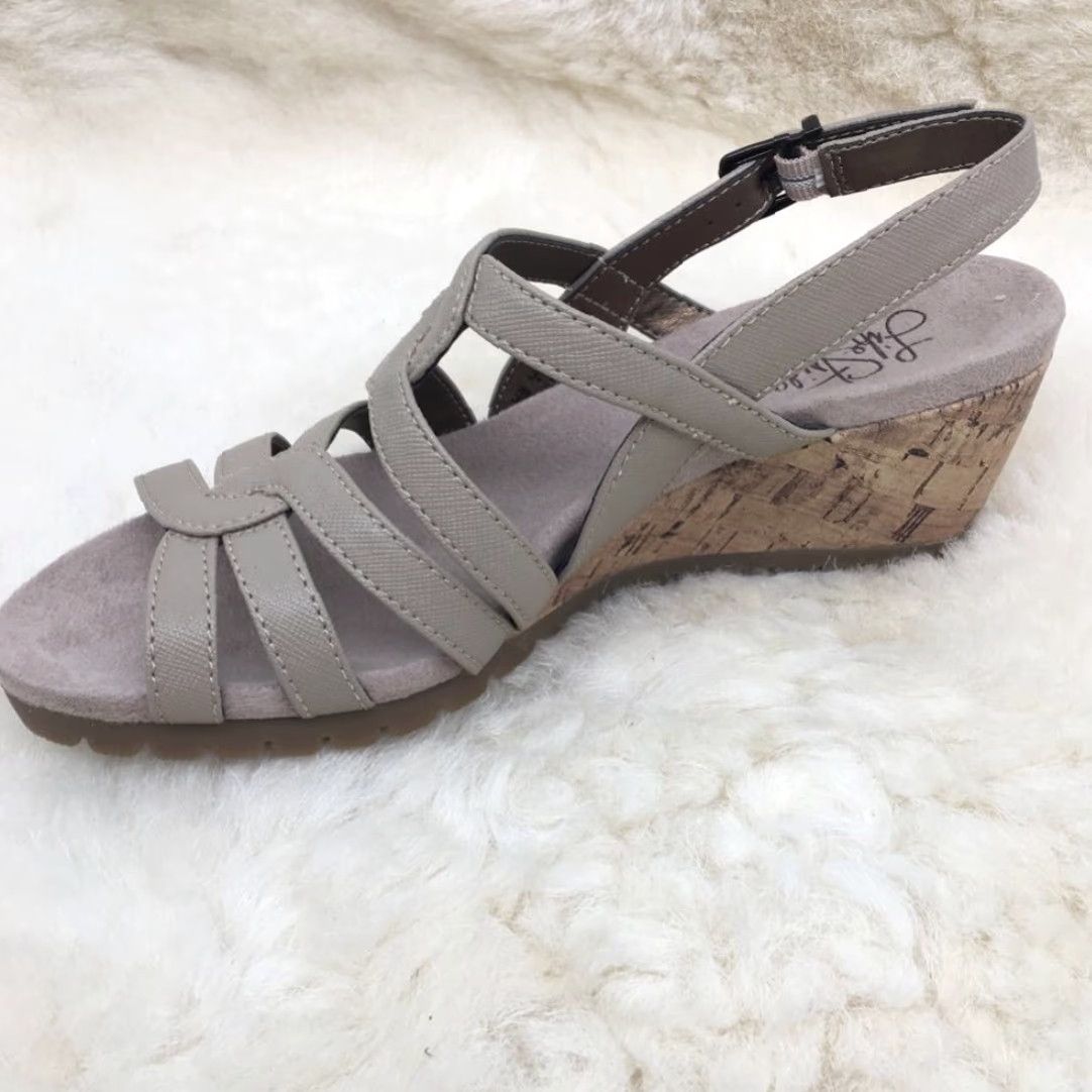 Vintage Lifestride Womens Novak Gray Ankle Strap Cork Wedge Sandals 5.5 M Size US 5.5 / IT 35.5 - 3 Thumbnail