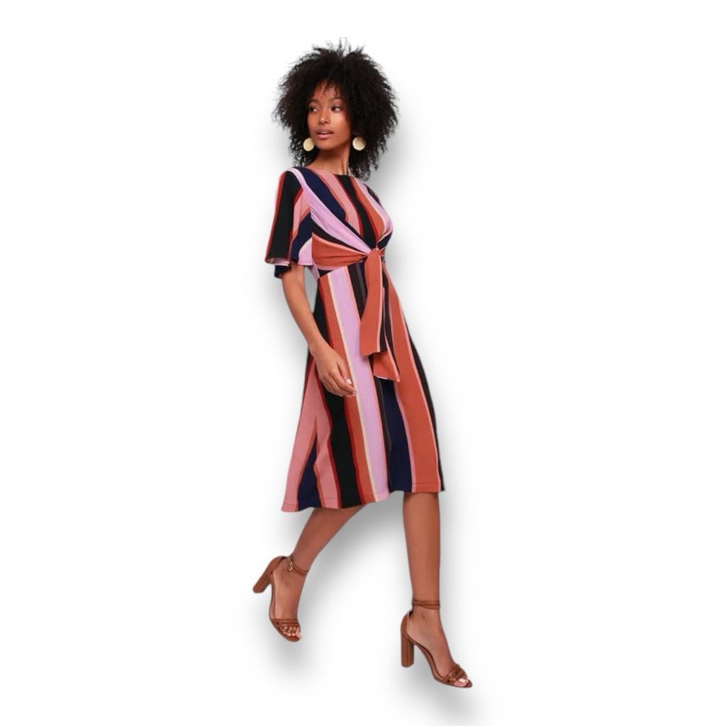 Other 4SI3NNA Striped Short Sleeve Tie Front Dress Size Small Size S / US 4 / IT 40 - 1 Thumbnail
