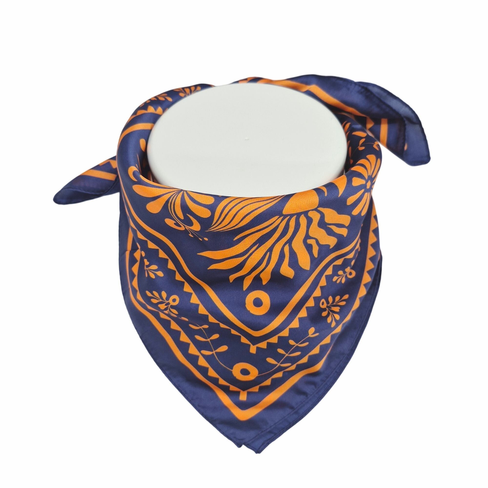 Other ✨Luxurious Navy and Orange Silk Scarf with Classical Floral Size ONE SIZE - 2 Thumbnail