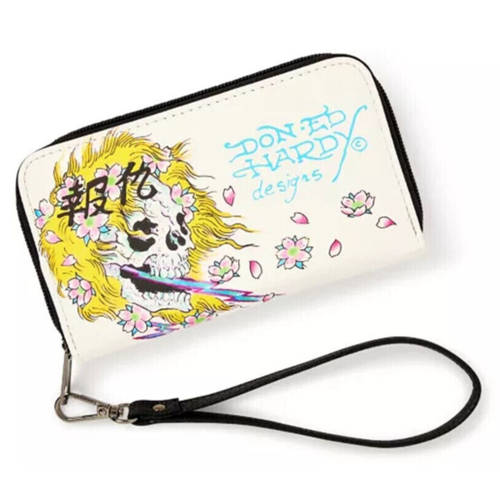 Ed Hardy Ed Hardy Zip Around Wallet Multi Pockets White Skull Print Size ONE SIZE - 1 Thumbnail