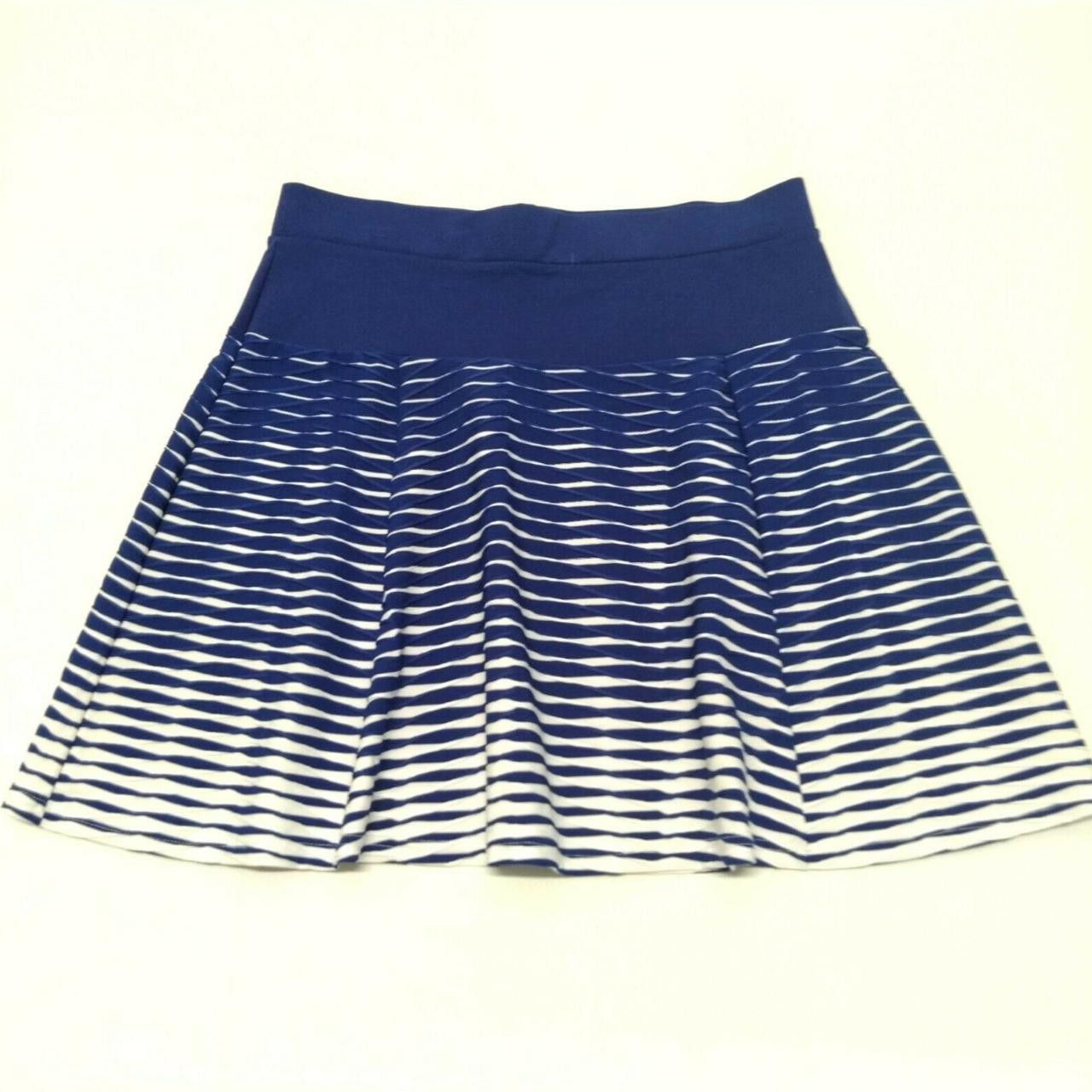 Vintage Teen L Blue & White Circle Skirt Flared Elastic Waist Size 31" - 1 Thumbnail