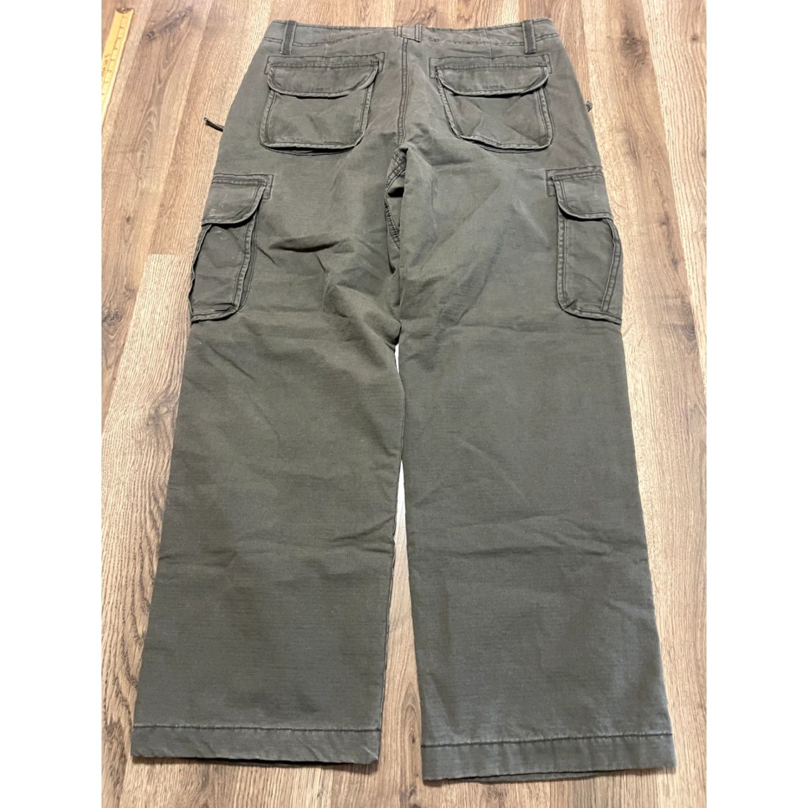 Vintage L.L. Bean Pants Men's 35x29 Green Lined Cargo Pockets Cotton Regular Straight Flat Front Size US 35 - 2 Thumbnail