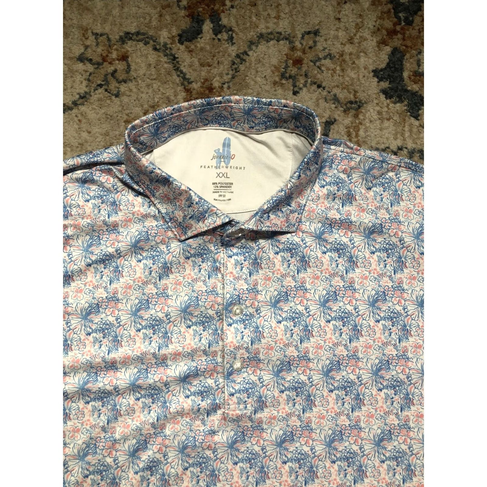 johnnie-O Johnnie-O Featherweight Golf Polo Shirt Mens Size 2XL Blue Floral Size US XXL / EU 58 / 5 - 2 Thumbnail