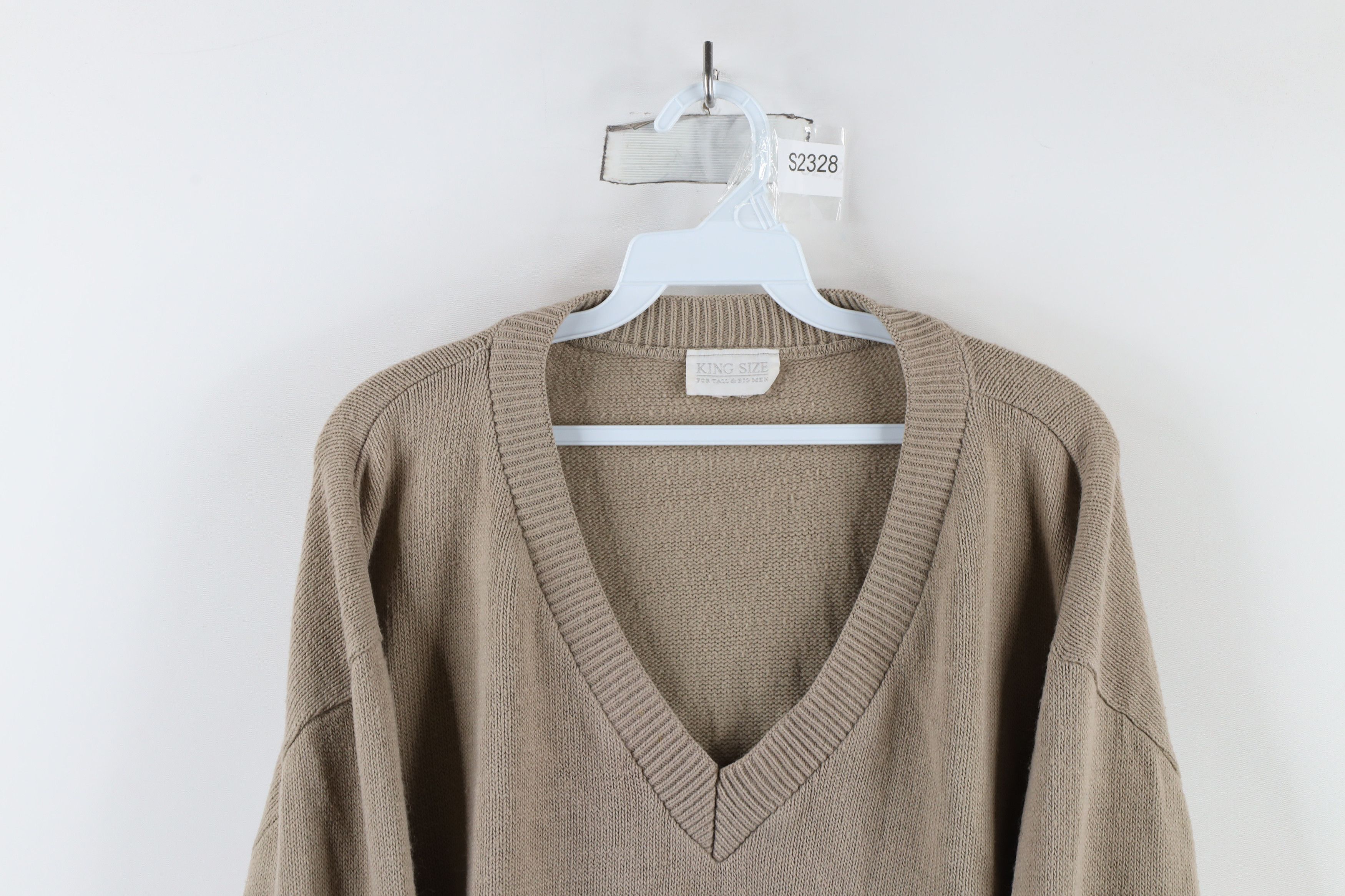 Vintage Vintage 90s Streetwear Blank Knit V-Neck Sweater Beige Size US XXL / EU 58 / 5 - 2 Thumbnail
