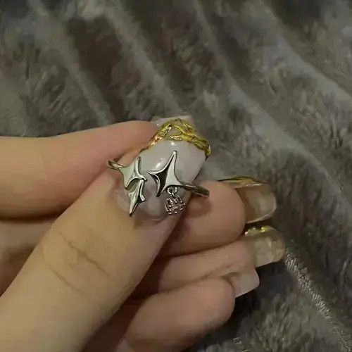 Jewelry Punk Silver Color Four Pointed Star Ring, Men's