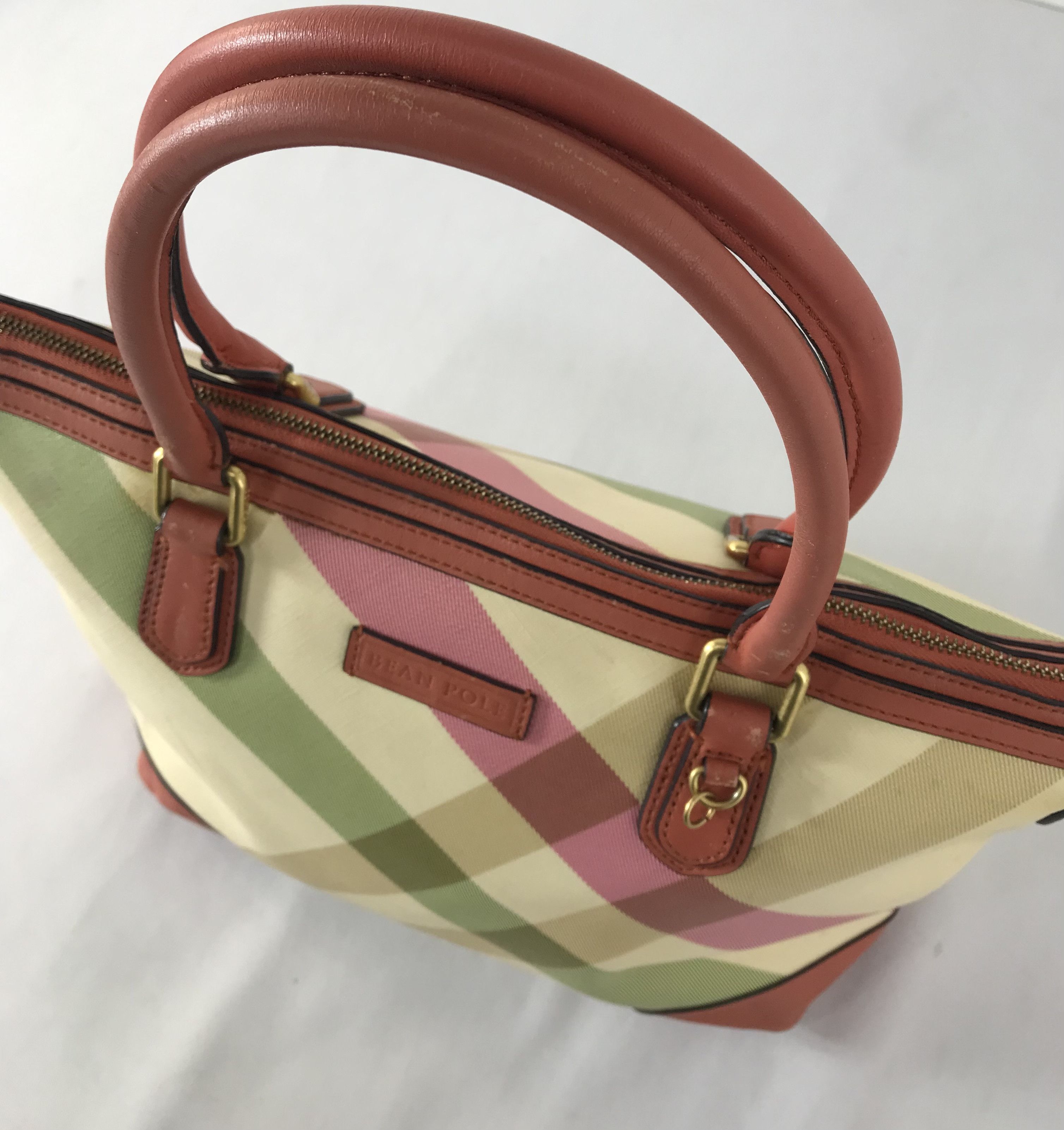 BEANPOLE Bean Pole Nova Check Checkered Burgandy Leather Hand Bag Size ONE SIZE - 2 Thumbnail