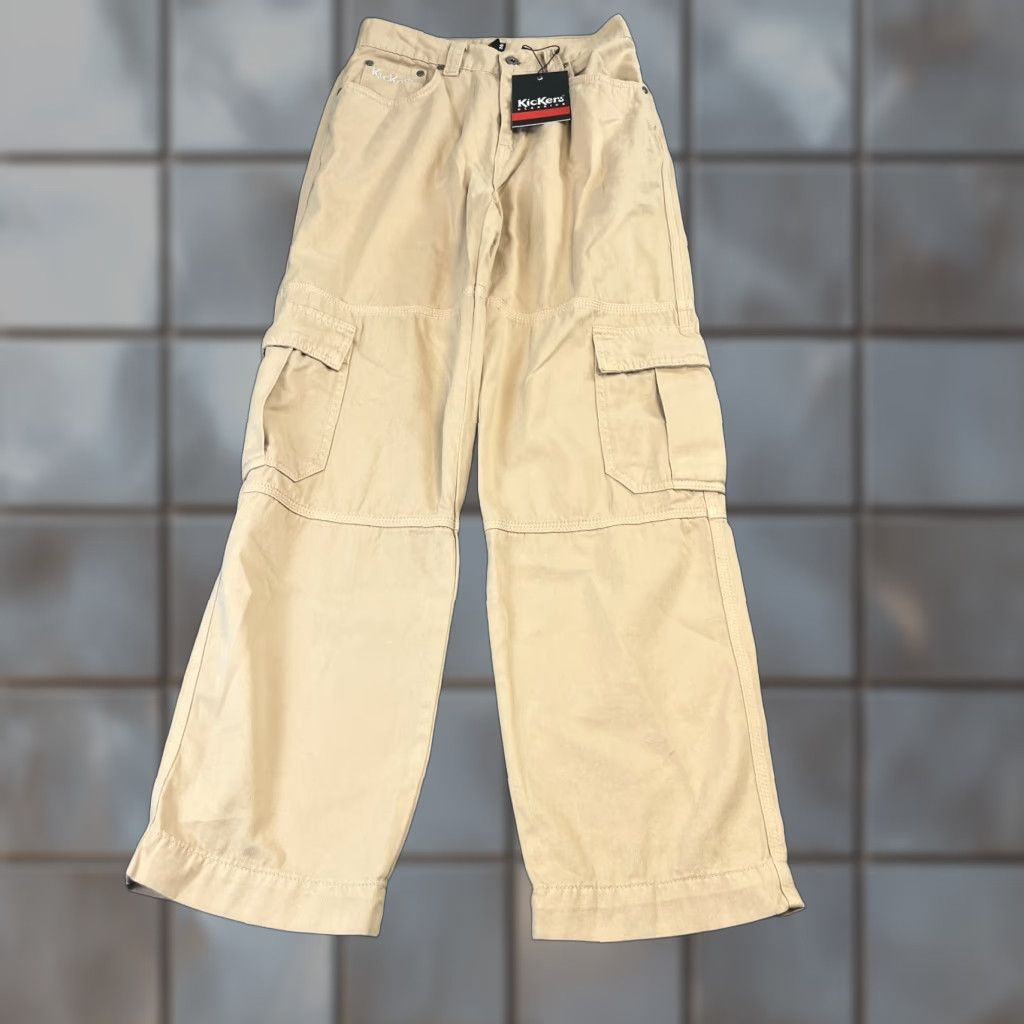 Kickers VINTAGE Kickers Womens Cargo Jeans Straight 27 30 UK 8 Beige Denim 5-Pocket Design Jeans Womens Size 30" / US 8 / IT 44 - 1 Thumbnail